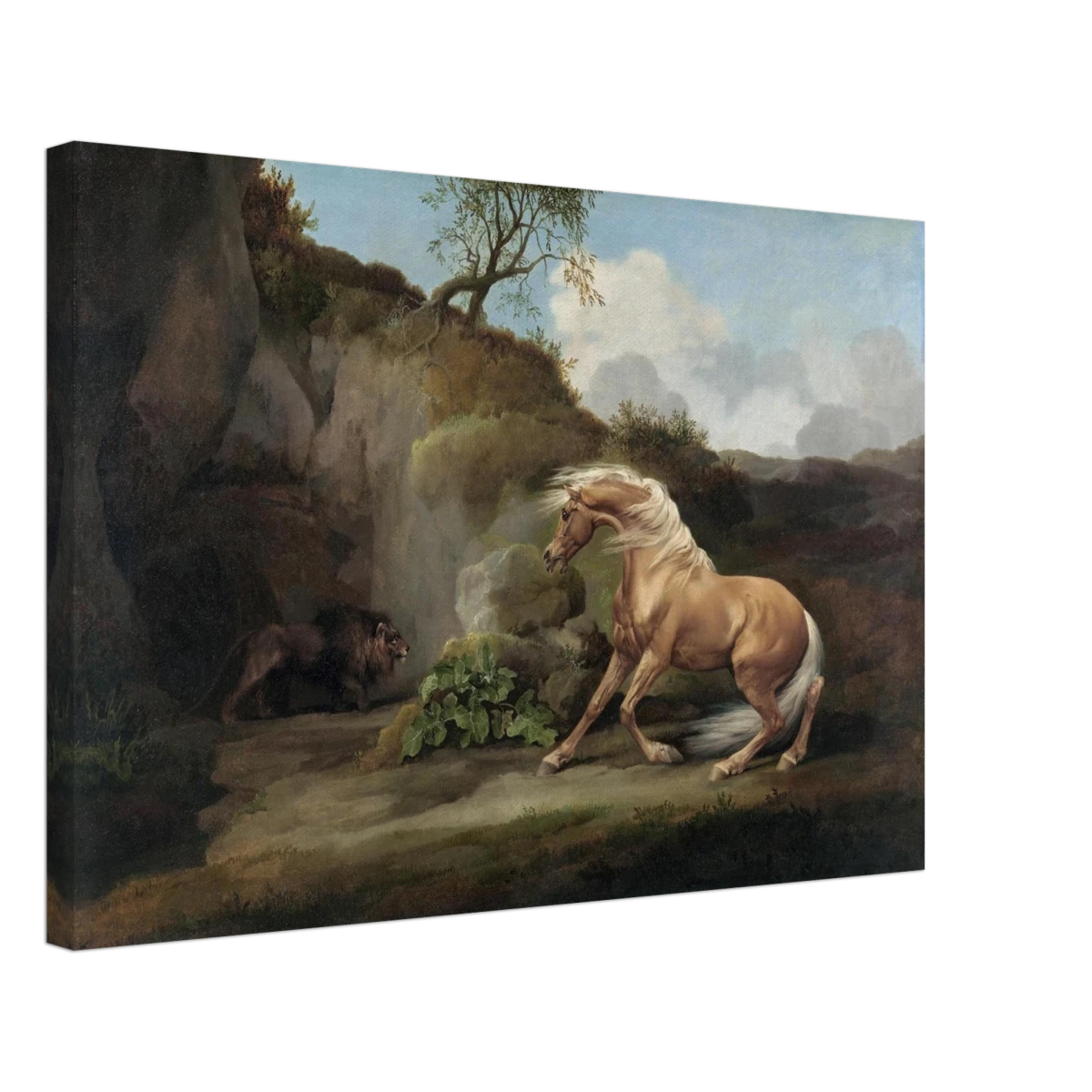Horse Frightened by a Lion – George Stubbs Wall Art Print - Canvas - 40x60 cm / 16x24″ -
