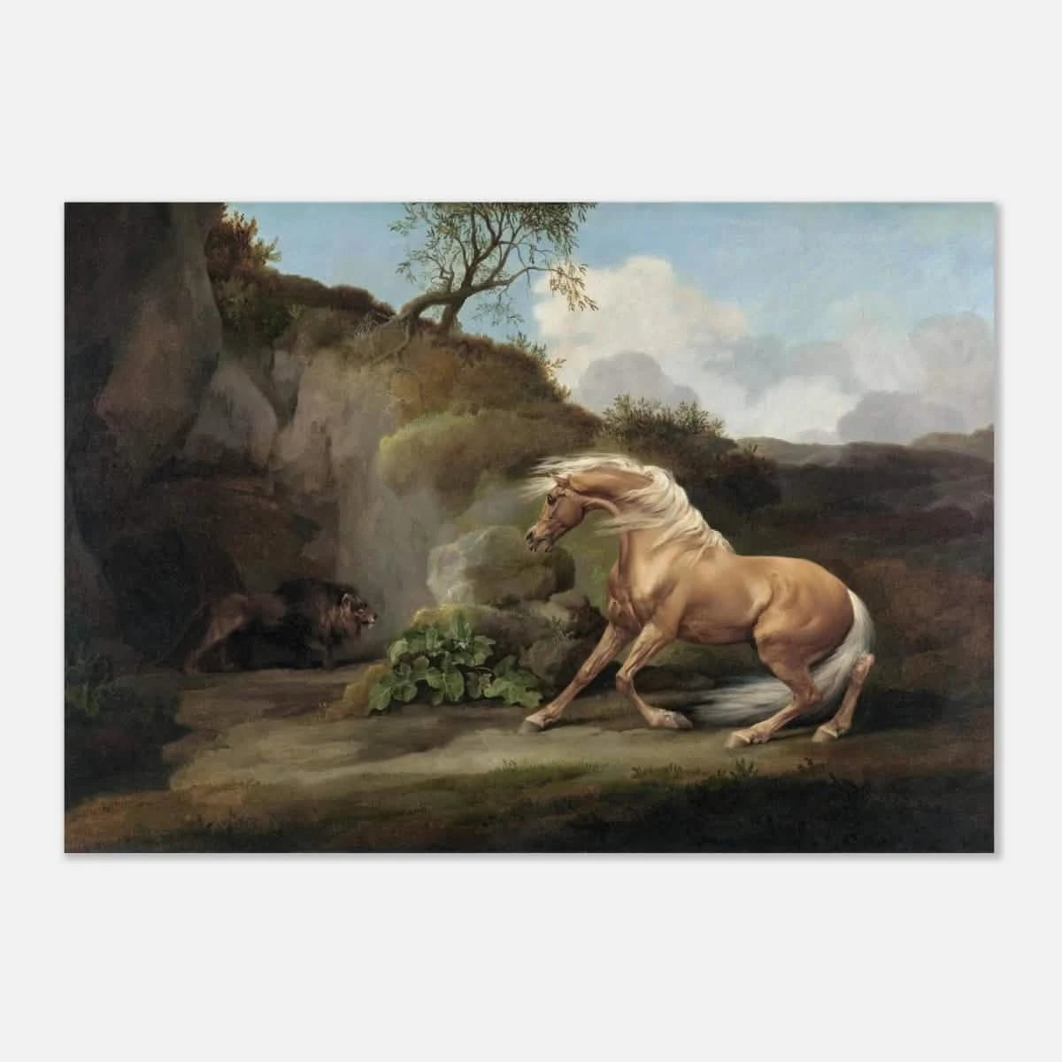 Horse Frightened by a Lion – George Stubbs Wall Art Print - Aluminum Print - 70x100 cm / 28x40″ -
