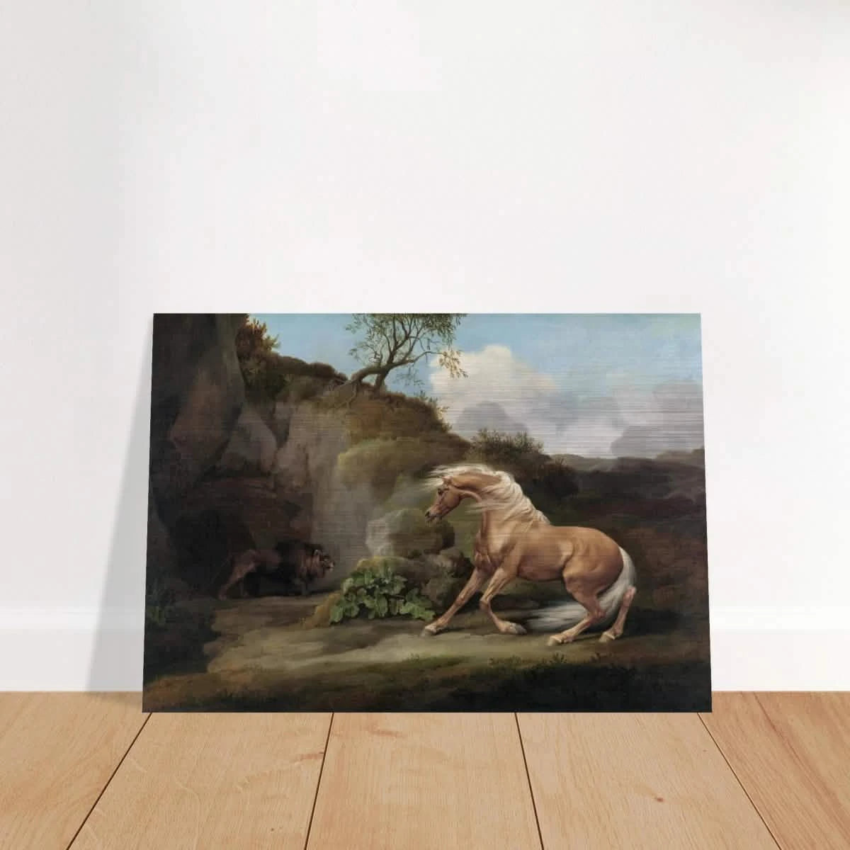 Horse Frightened by a Lion – George Stubbs Wall Art Print - Brushed Aluminum Print - 70x100 cm / 28x40″ -
