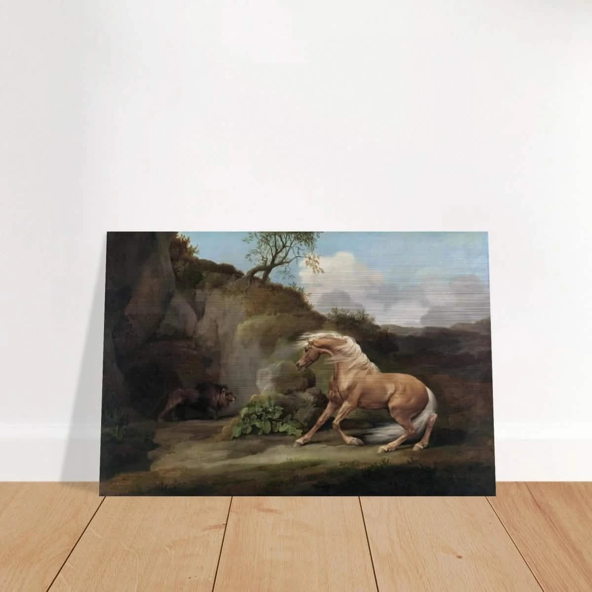 Horse Frightened by a Lion – George Stubbs Wall Art Print - Brushed Aluminum Print - 60x90 cm / 24x36″ -