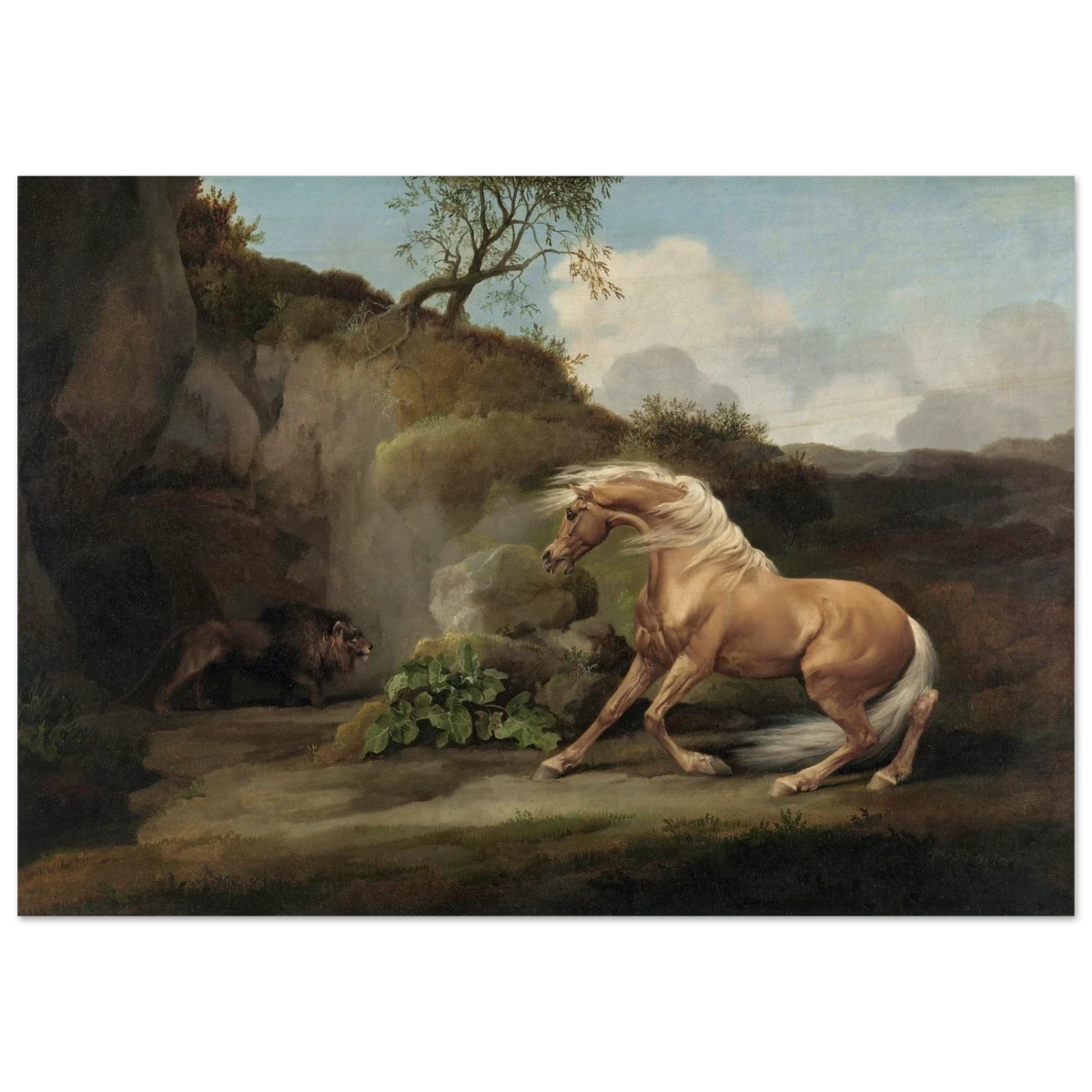 Horse Frightened by a Lion – George Stubbs Wall Art Print - Wood Prints - 70x100 cm / 28x40″ -