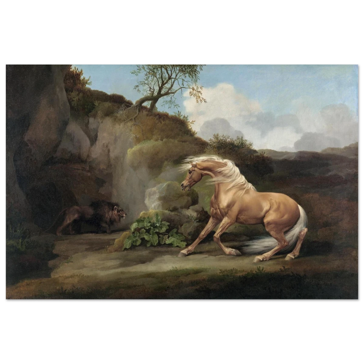 Horse Frightened by a Lion – George Stubbs Wall Art Print - Fine Art Poster - 30x45 cm / 12x18″ -