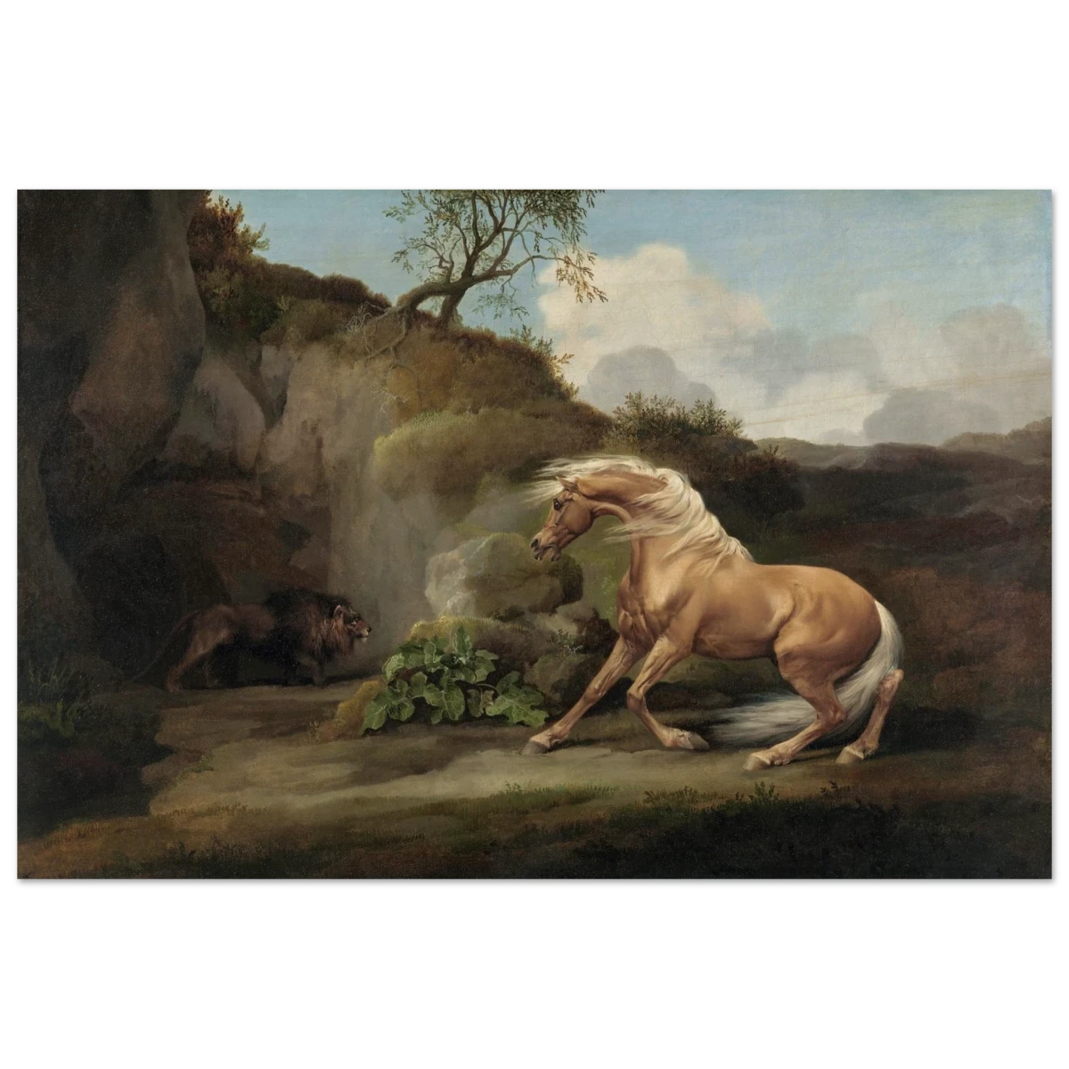 Horse Frightened by a Lion – George Stubbs Wall Art Print - Wood Prints - 50x75 cm / 20x30″ -