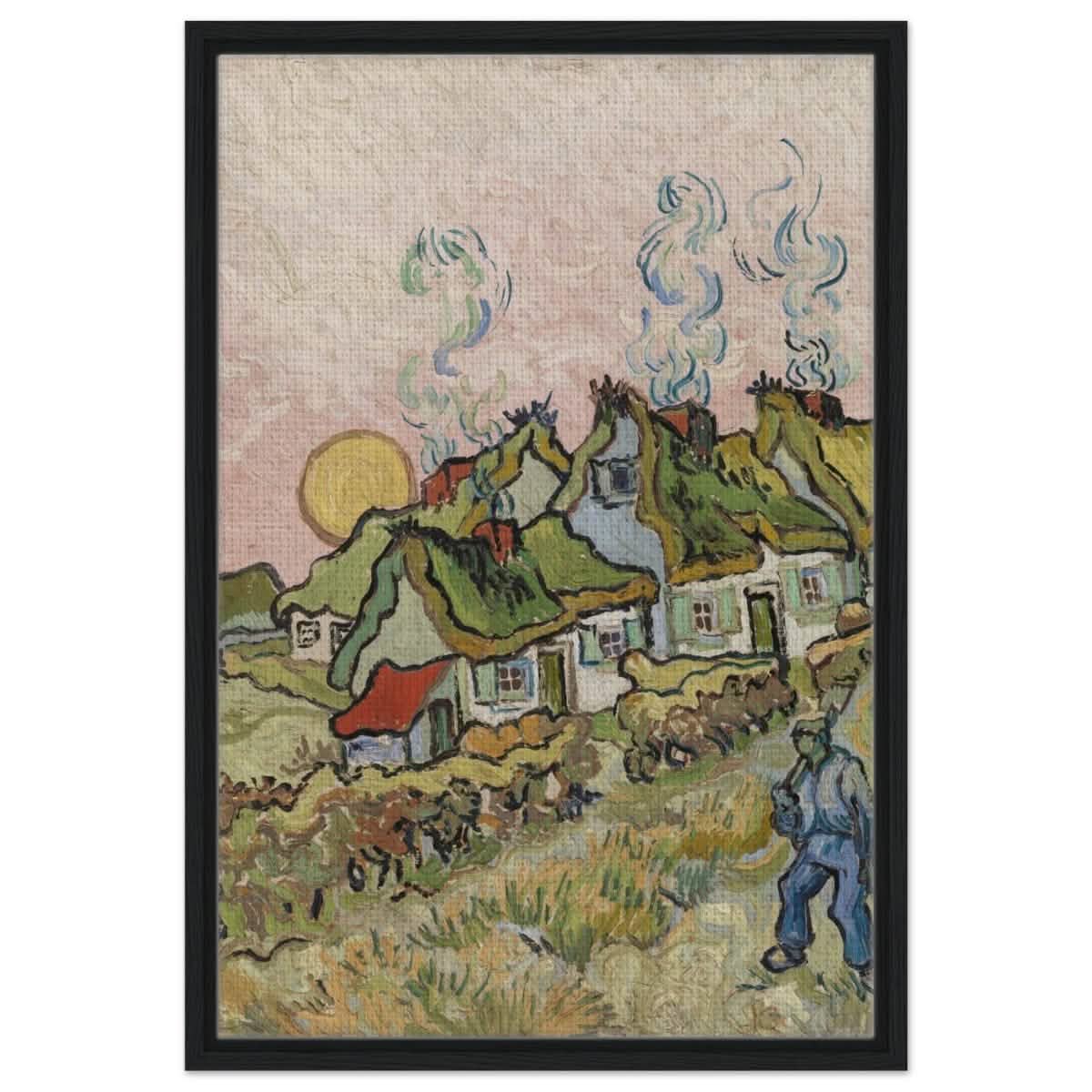 Houses and Figure by Vincent van Gogh | Vintage wall art print - Framed Canvas - 50x75 cm / 20x30″ - Black frame