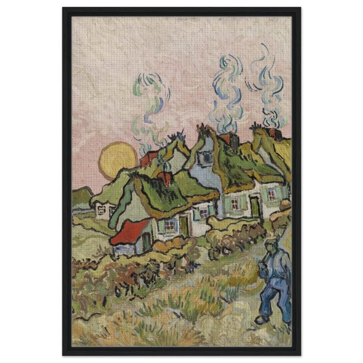 Houses and Figure by Vincent van Gogh | Vintage wall art print - Framed Canvas - 60x90 cm / 24x36″ - Black frame