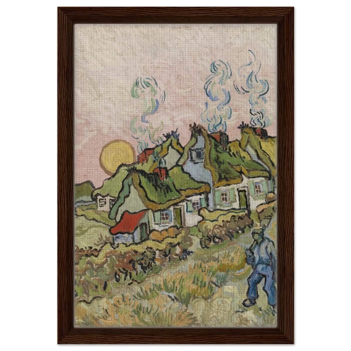 Houses and Figure by Vincent van Gogh | Vintage wall art print - Framed Canvas - 30x45 cm / 12x18″ - Dark wood frame