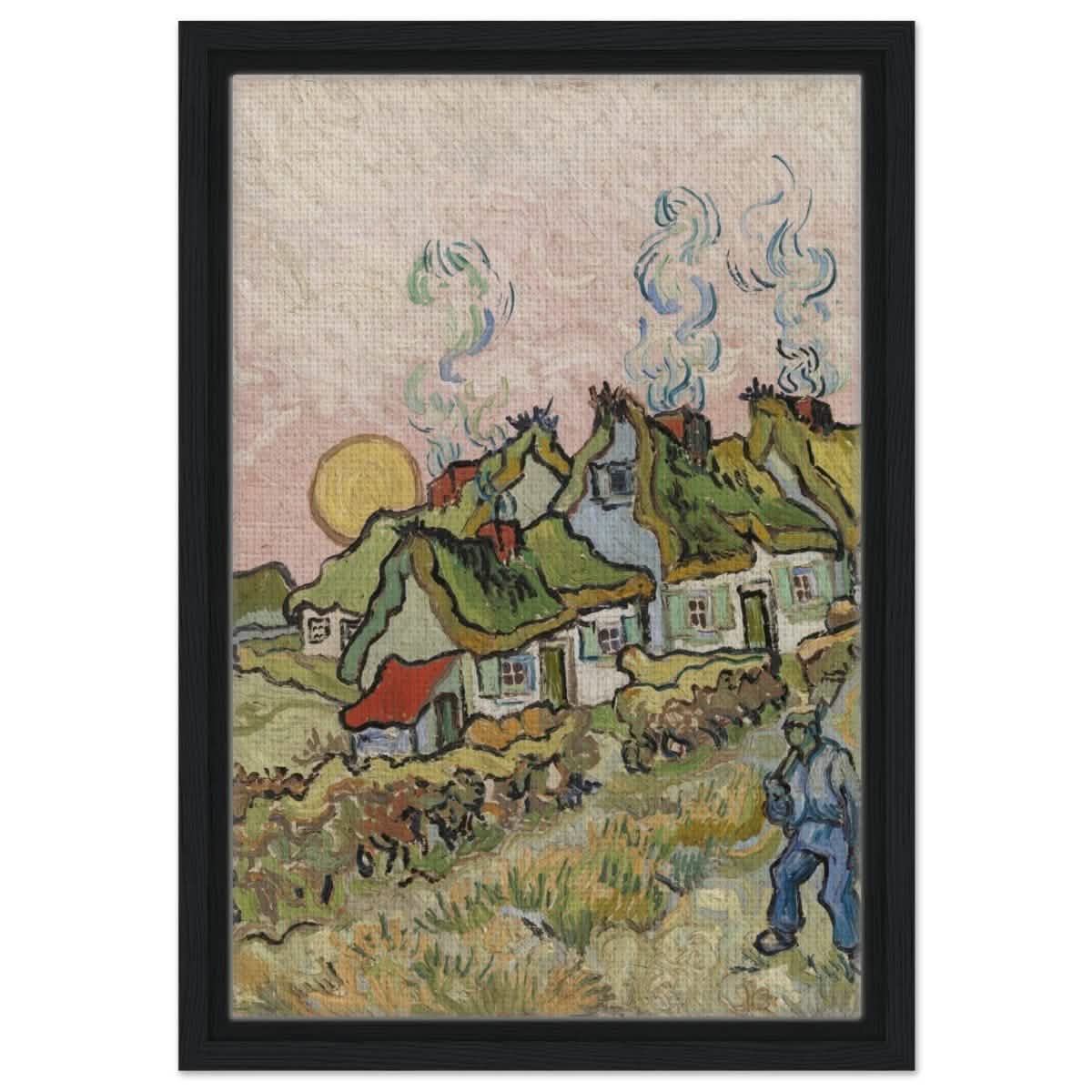 Houses and Figure by Vincent van Gogh | Vintage wall art print - Framed Canvas - 30x45 cm / 12x18″ - Black frame