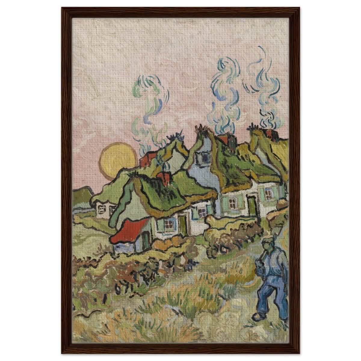 Houses and Figure by Vincent van Gogh | Vintage wall art print - Framed Canvas - 50x75 cm / 20x30″ - Dark wood frame