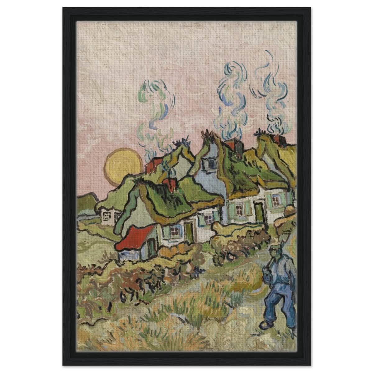 Houses and Figure by Vincent van Gogh | Vintage wall art print - Framed Canvas - 40x60 cm / 16x24″ - Black frame