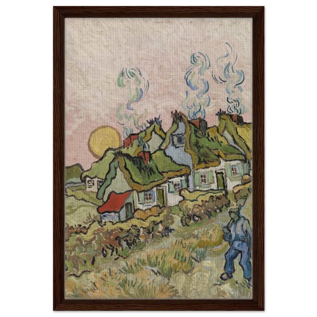 Houses and Figure by Vincent van Gogh | Vintage wall art print - Framed Canvas - 40x60 cm / 16x24″ - Dark wood frame