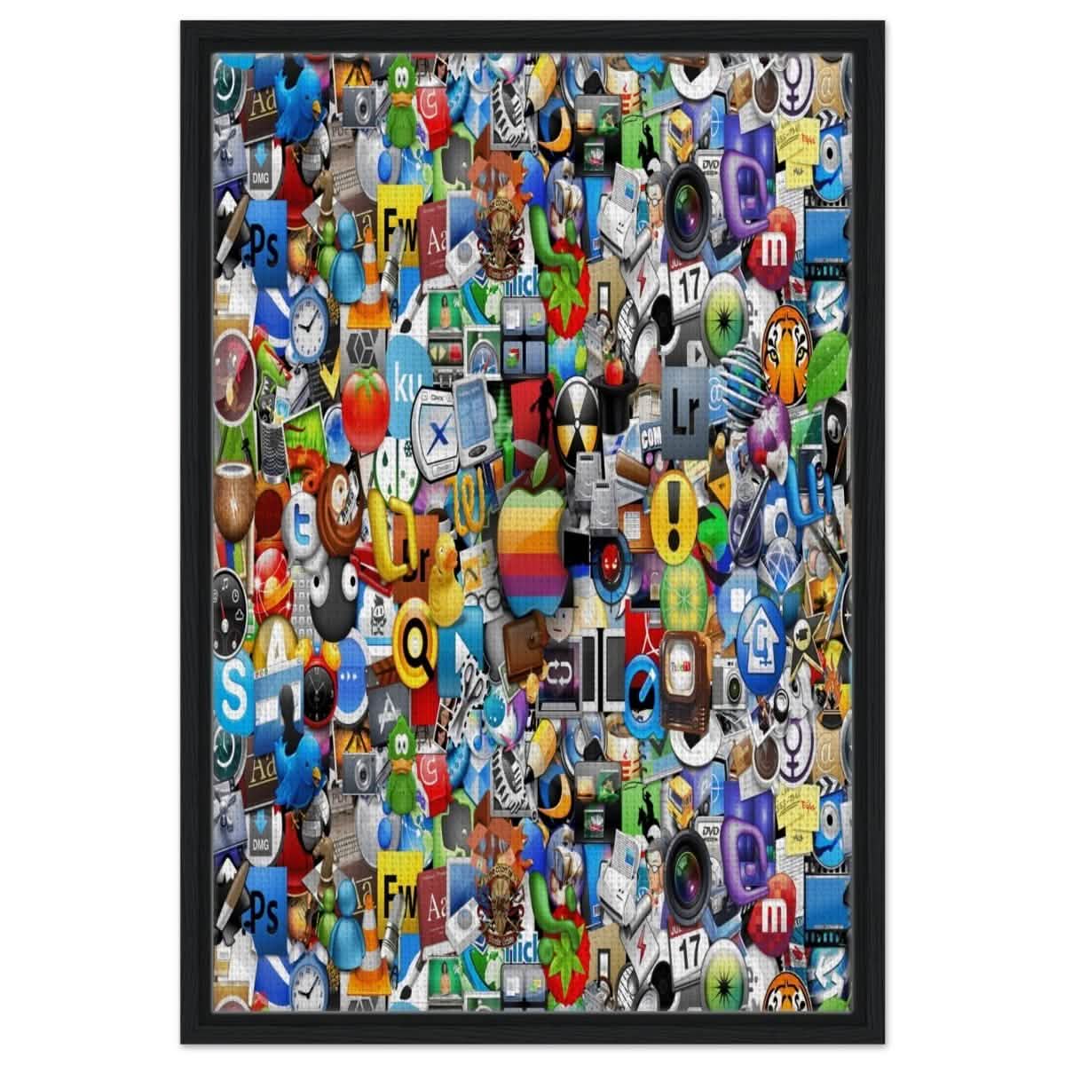 Iconic App Collage | Digital Pop Art - Framed Canvas - 50x75 cm / 20x30″ - Black frame
