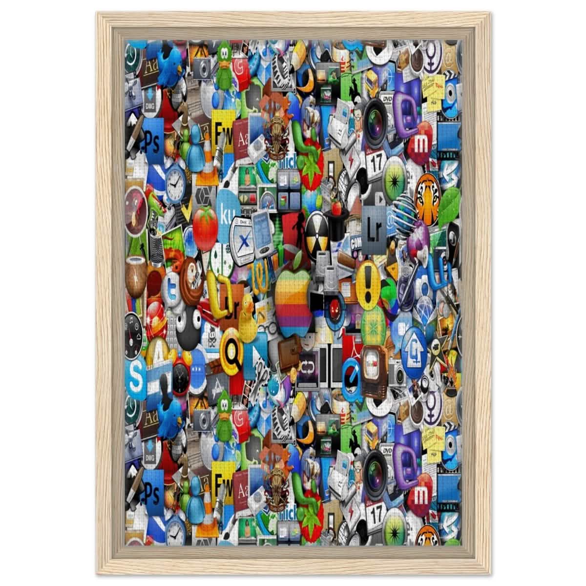 Iconic App Collage | Digital Pop Art - Framed Canvas - 30x45 cm / 12x18″ - Wood frame