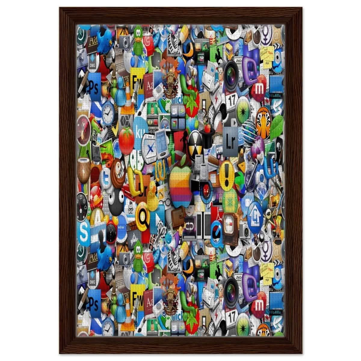 Iconic App Collage | Digital Pop Art - Framed Canvas - 30x45 cm / 12x18″ - Dark wood frame