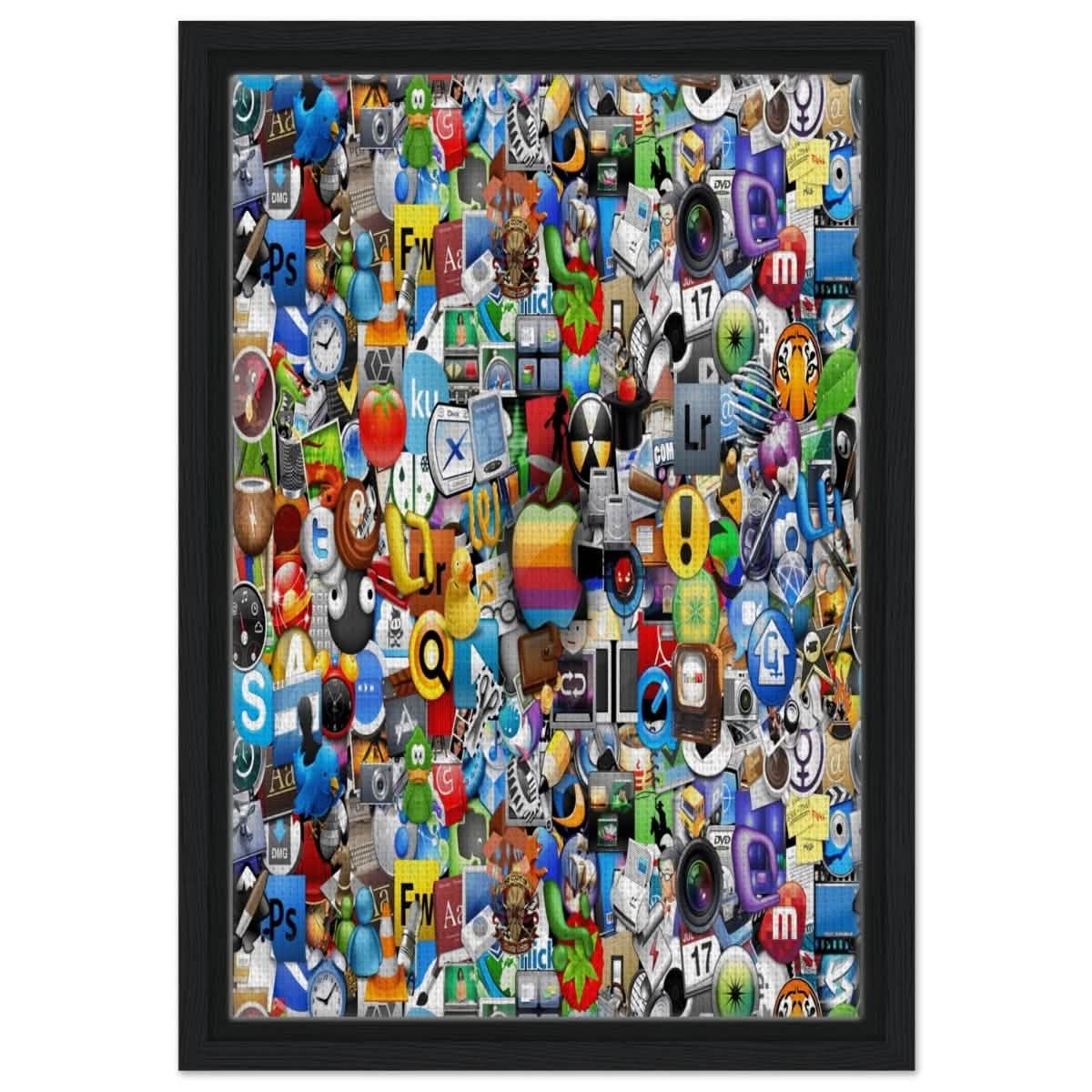 Iconic App Collage | Digital Pop Art - Framed Canvas - 30x45 cm / 12x18″ - Black frame
