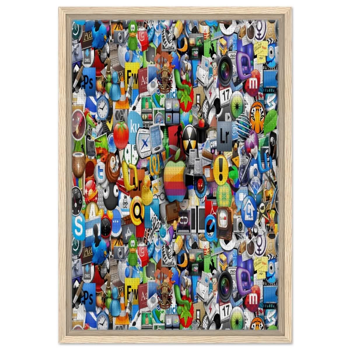 Iconic App Collage | Digital Pop Art - Framed Canvas - 40x60 cm / 16x24″ - Wood frame