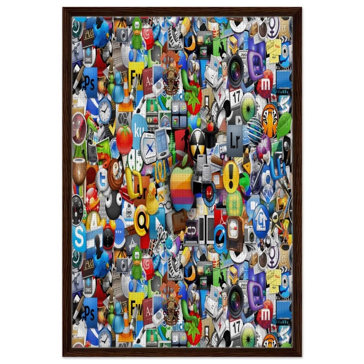 Iconic App Collage | Digital Pop Art - Framed Canvas - 60x90 cm / 24x36″ - Dark wood frame