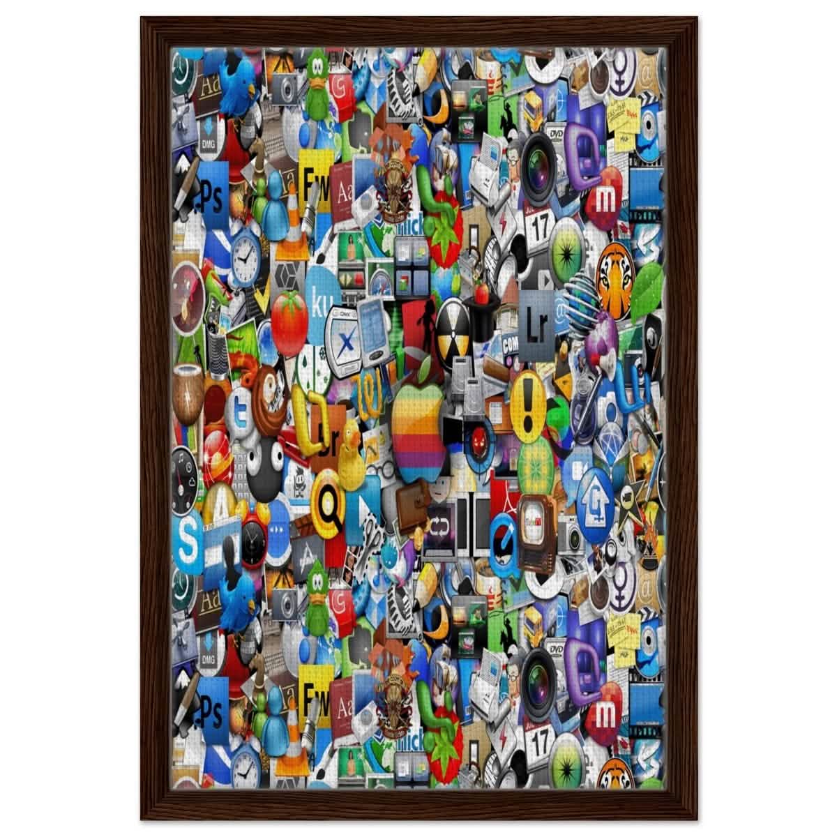 Iconic App Collage | Digital Pop Art - Framed Canvas - 40x60 cm / 16x24″ - Dark wood frame
