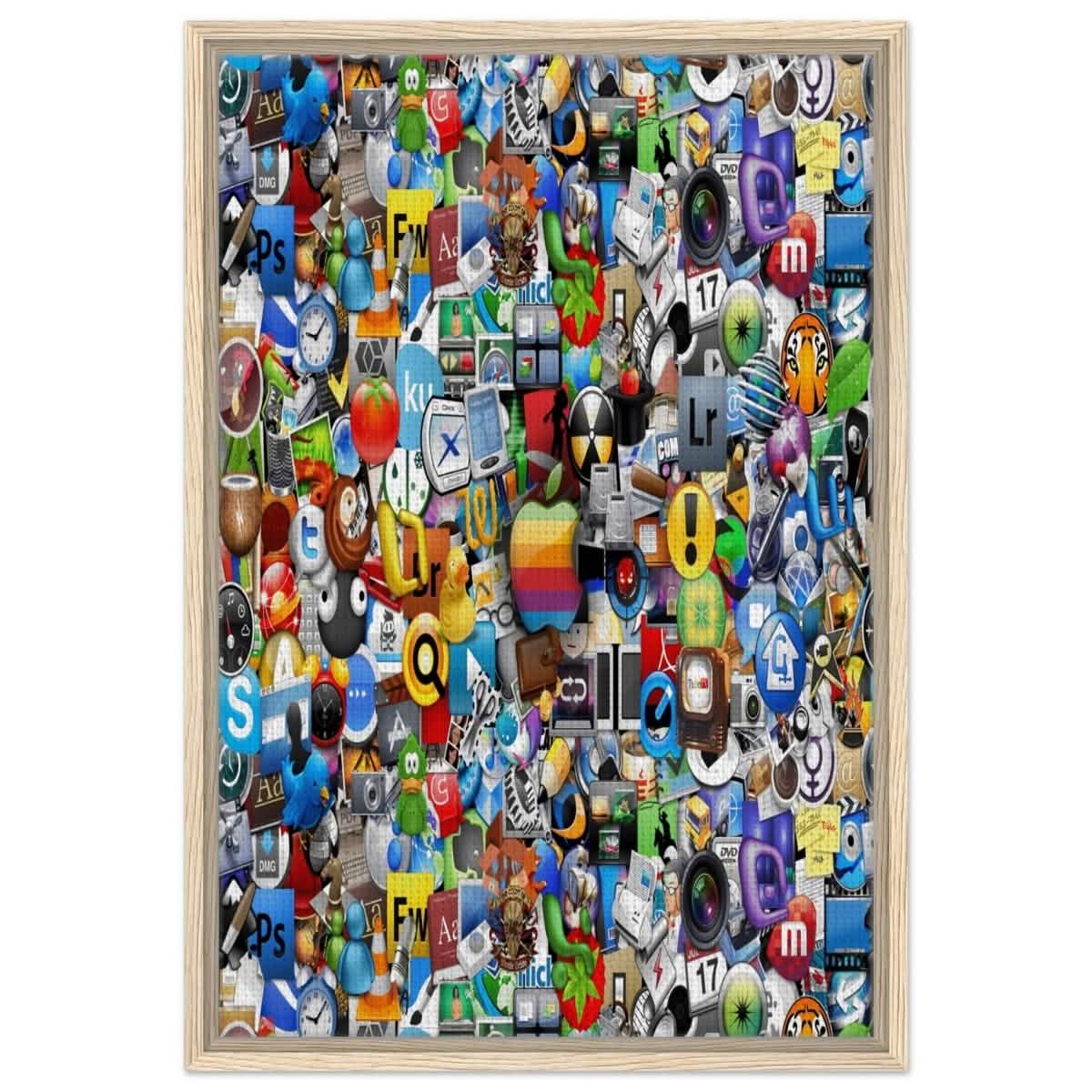 Iconic App Collage | Digital Pop Art - Framed Canvas - 50x75 cm / 20x30″ - Wood frame