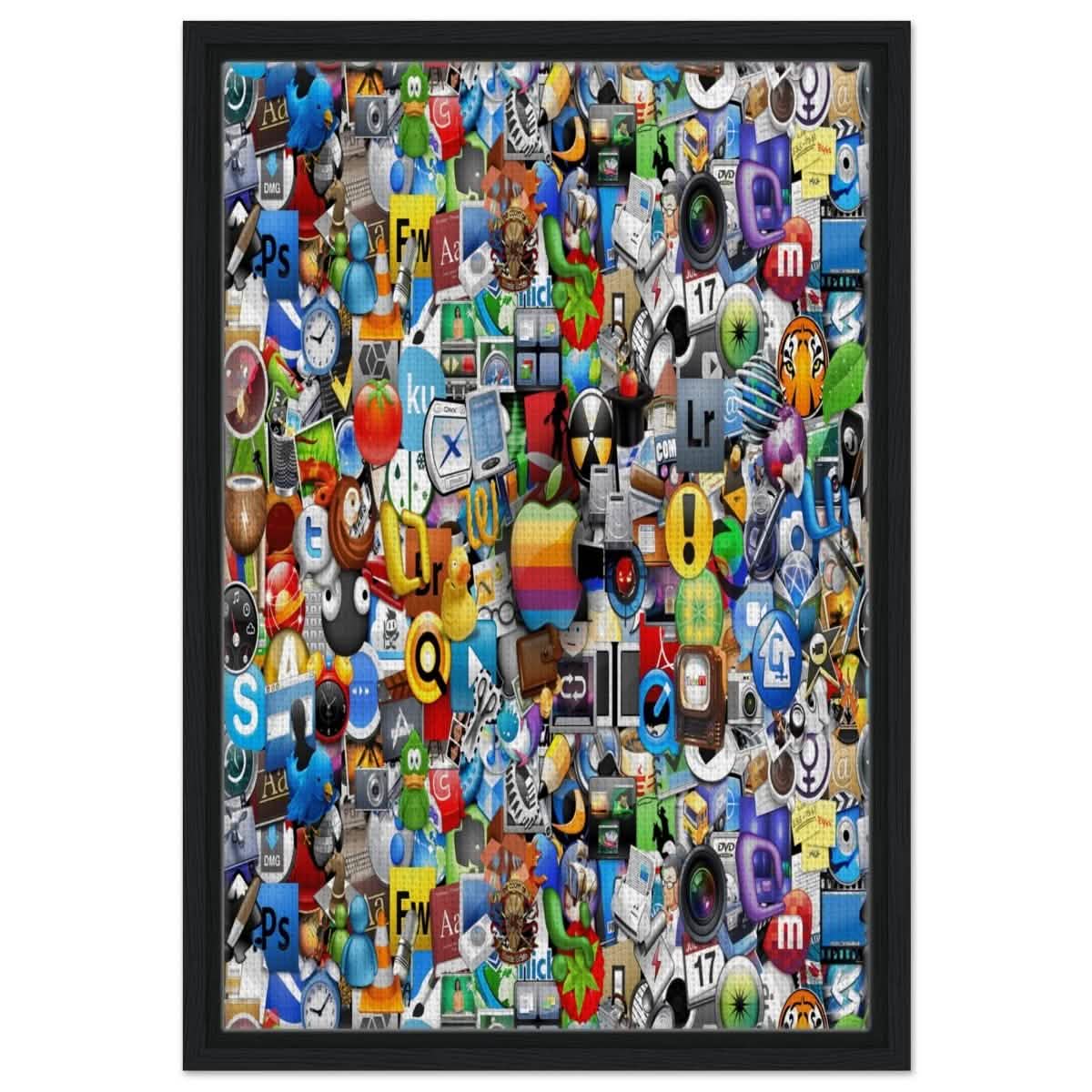 Iconic App Collage | Digital Pop Art - Framed Canvas - 40x60 cm / 16x24″ - Black frame