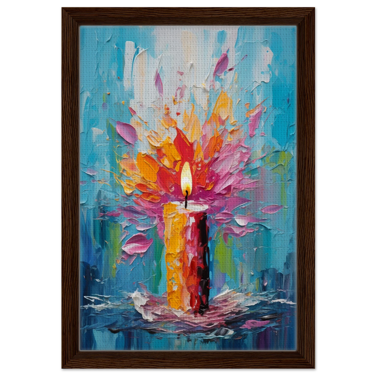 Ignite – Abstract Candle Flame Wall Art Print - Framed Canvas - 30x45 cm / 12x18″ - Dark wood frame