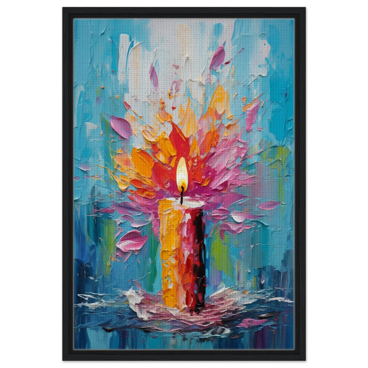 Ignite – Abstract Candle Flame Wall Art Print - Framed Canvas - 50x75 cm / 20x30″ - Black frame