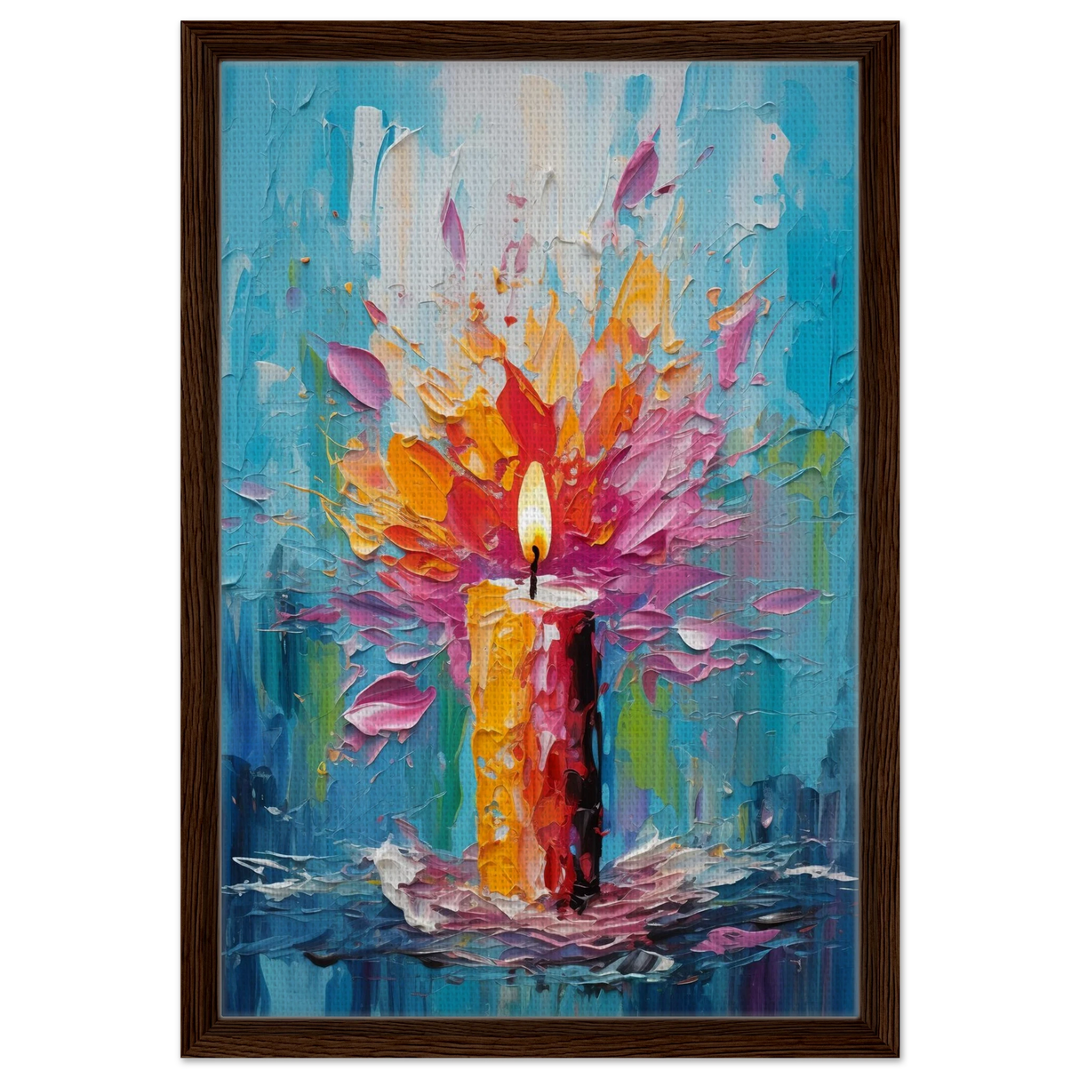 Ignite – Abstract Candle Flame Wall Art Print - Framed Canvas - 40x60 cm / 16x24″ - Dark wood frame