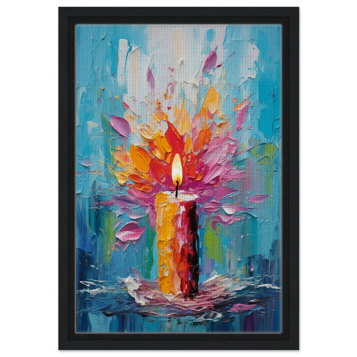 Ignite – Abstract Candle Flame Wall Art Print - Framed Canvas - 30x45 cm / 12x18″ - Black frame