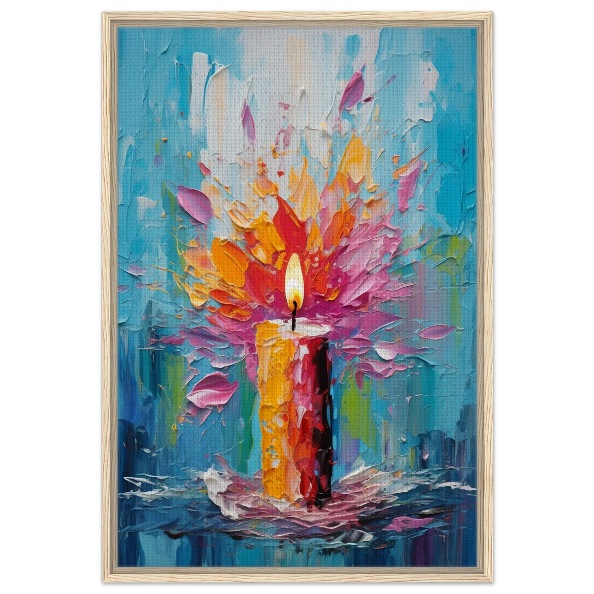 Ignite – Abstract Candle Flame Wall Art Print - Framed Canvas - 60x90 cm / 24x36″ - Wood frame