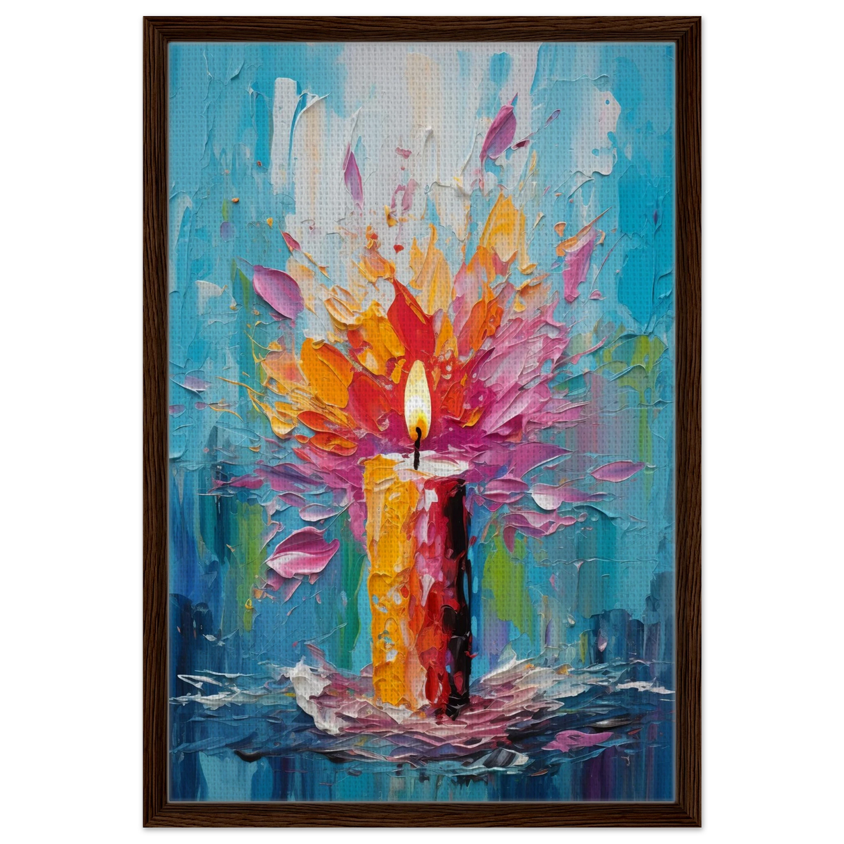 Ignite – Abstract Candle Flame Wall Art Print - Framed Canvas - 50x75 cm / 20x30″ - Dark wood frame