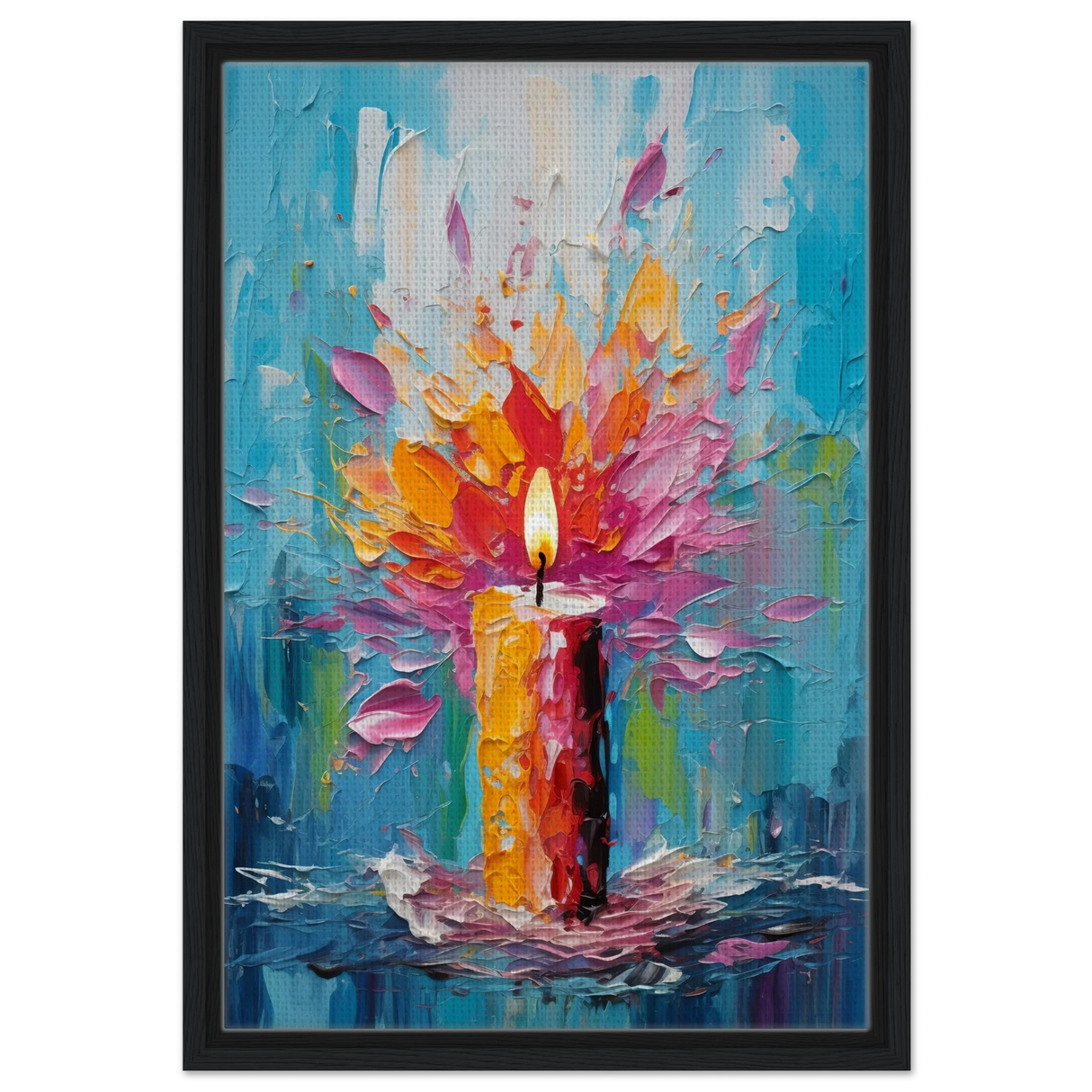 Ignite – Abstract Candle Flame Wall Art Print - Framed Canvas - 40x60 cm / 16x24″ - Black frame