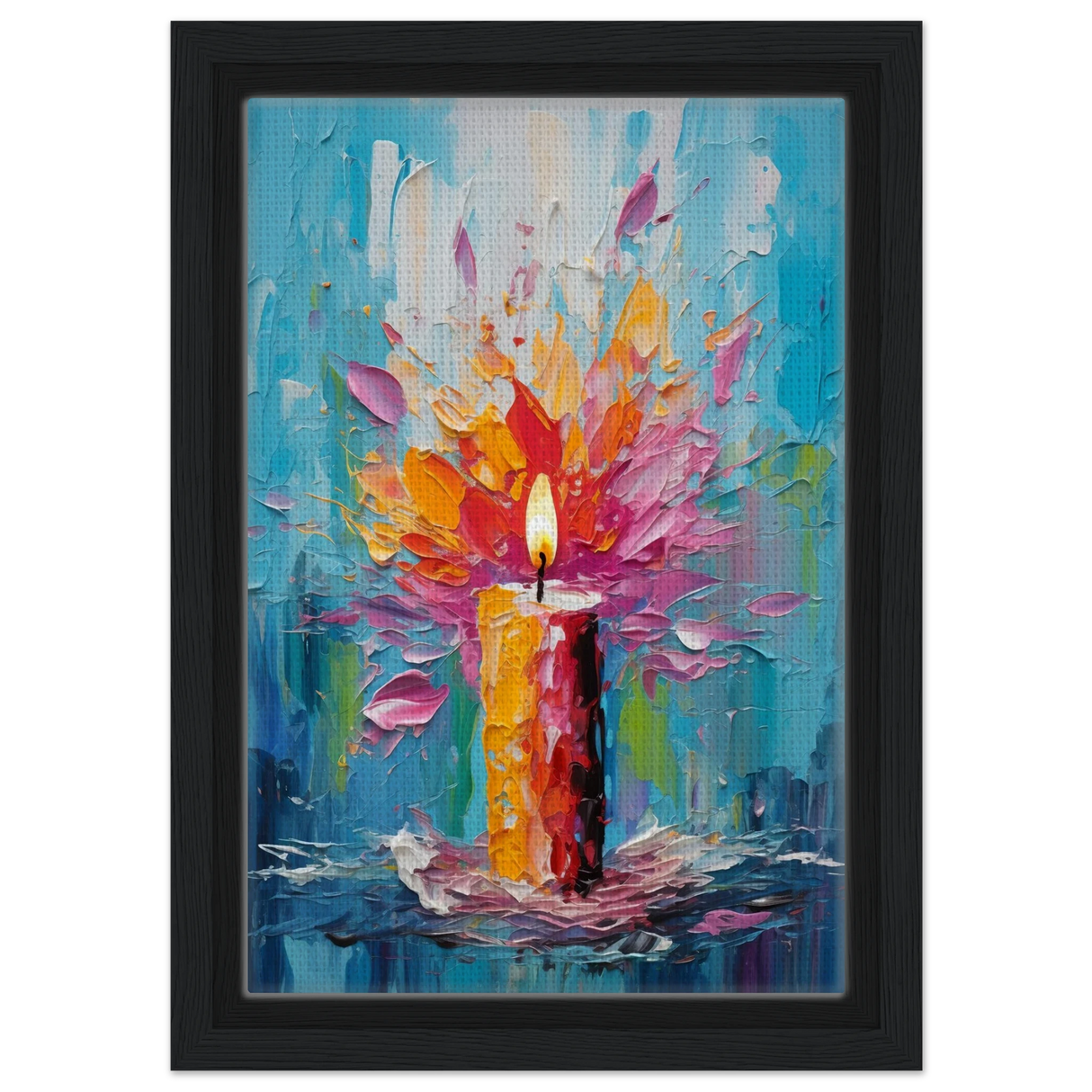 Ignite – Abstract Candle Flame Wall Art Print - Framed Canvas - 20x30 cm / 8x12″ - Black frame