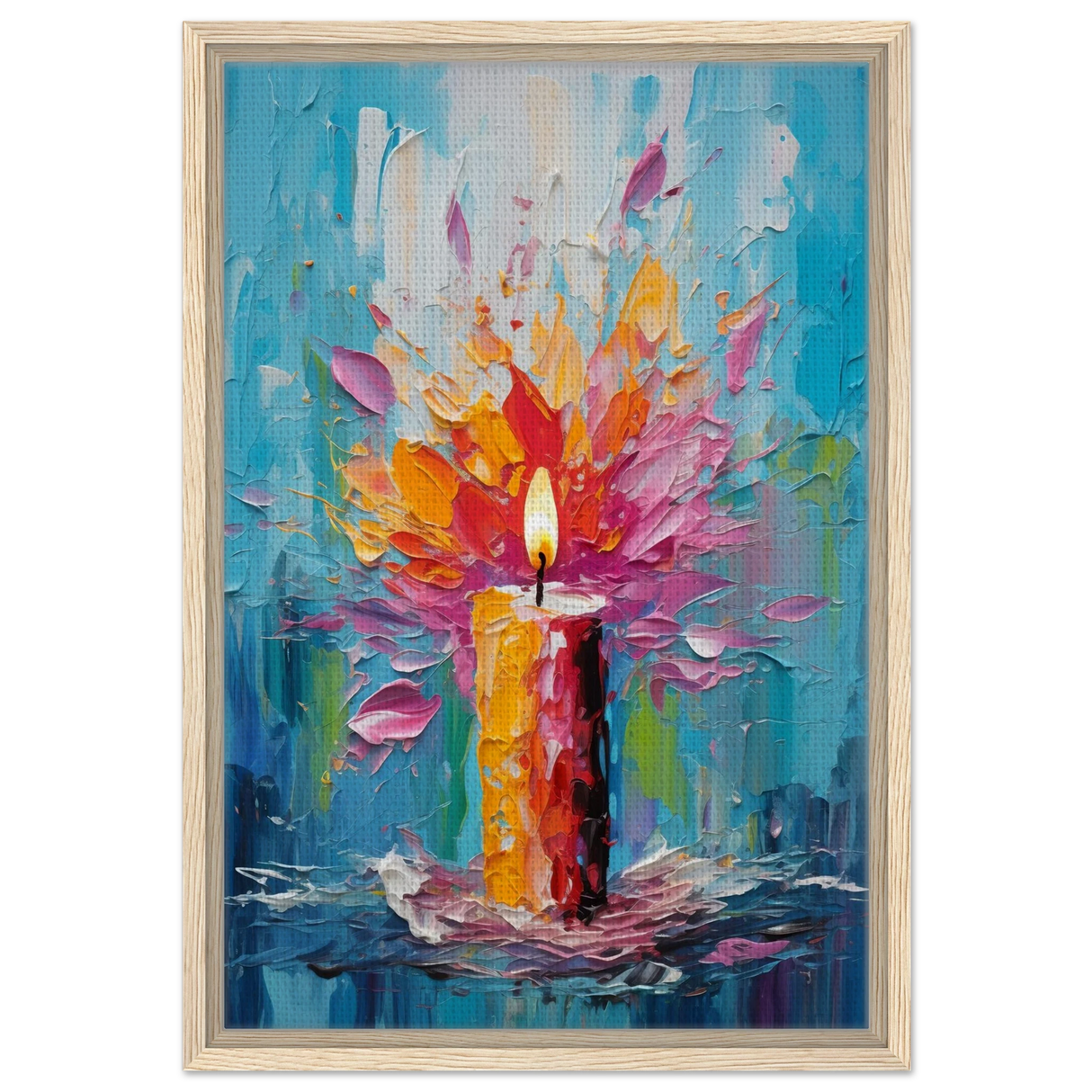 Ignite – Abstract Candle Flame Wall Art Print - Framed Canvas - 40x60 cm / 16x24″ - Wood frame