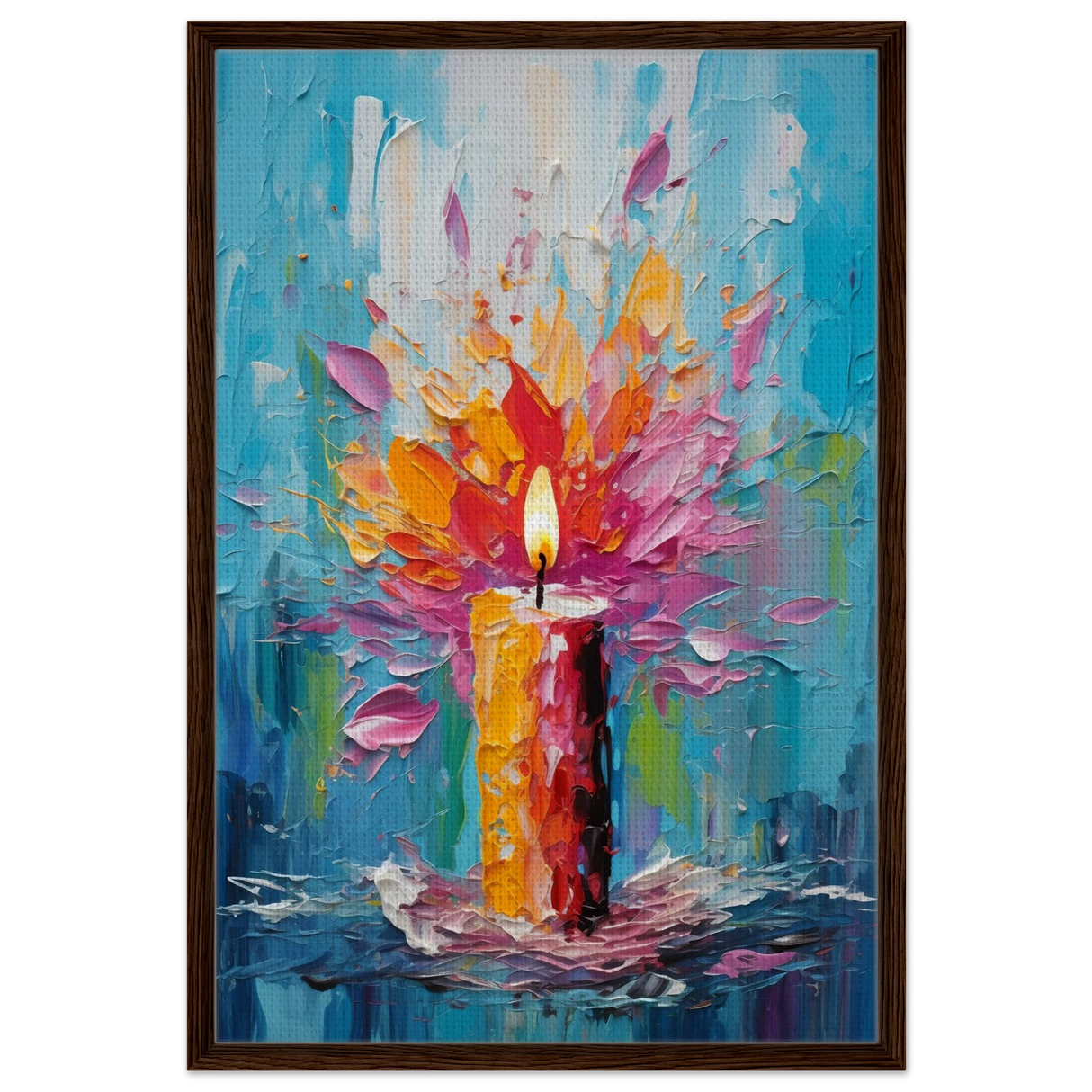 Ignite – Abstract Candle Flame Wall Art Print - Framed Canvas - 60x90 cm / 24x36″ - Dark wood frame