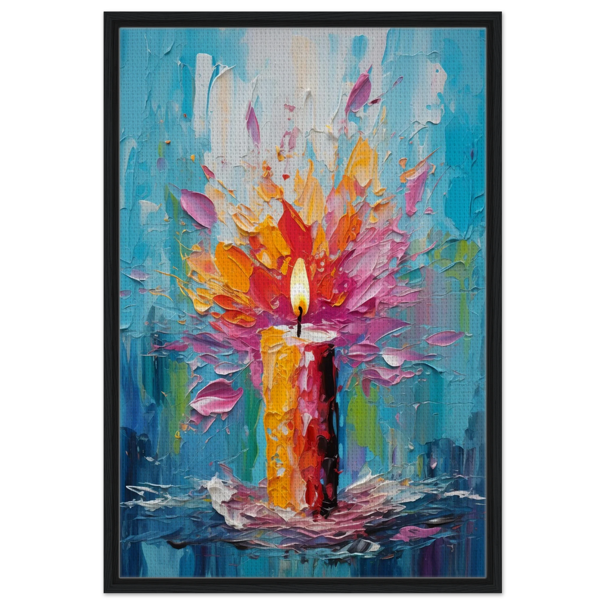 Ignite – Abstract Candle Flame Wall Art Print - Framed Canvas - 60x90 cm / 24x36″ - Black frame