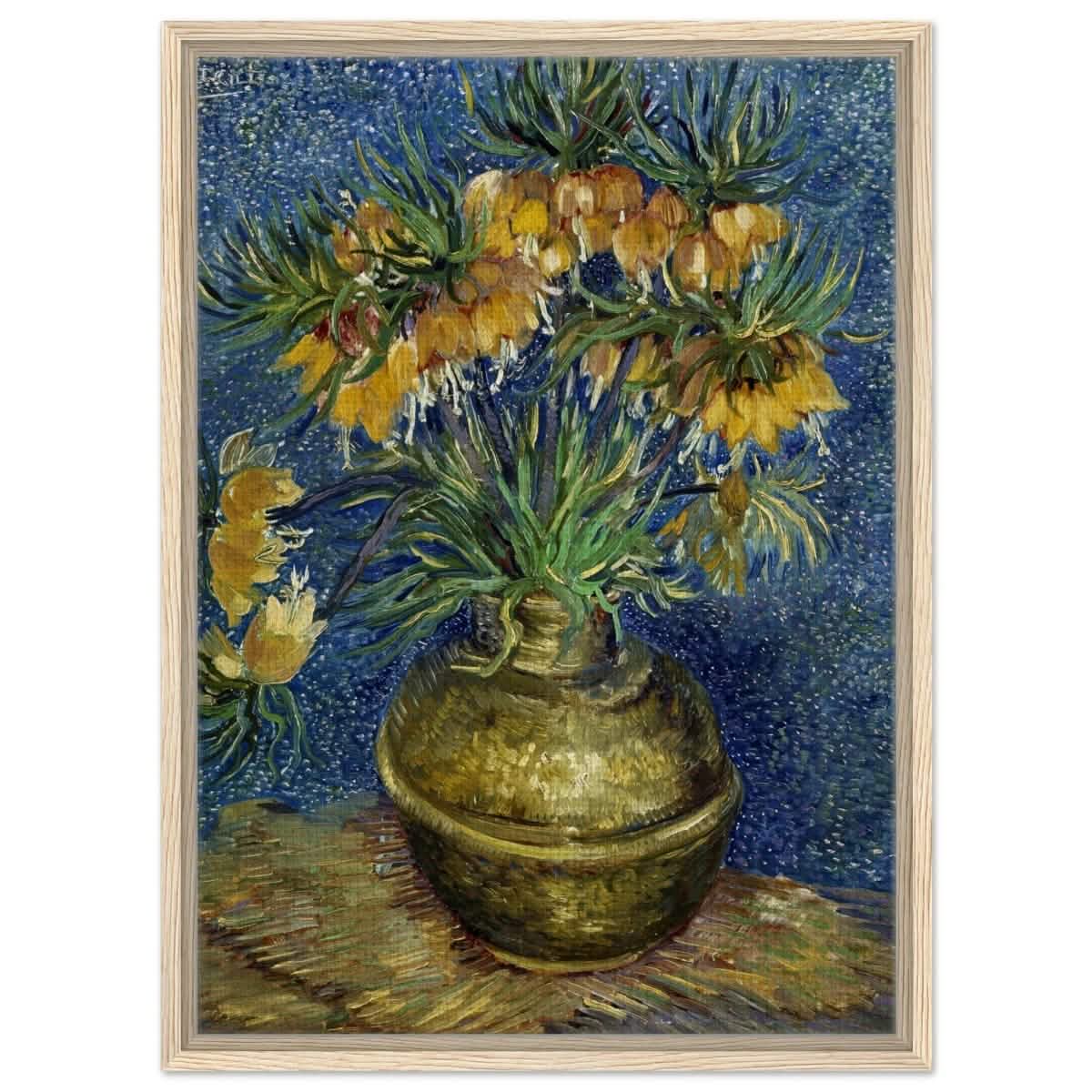 Imperial Fritillaries in a Copper Vase (1887) by Vincent van Gogh | Vintage wall art print - Framed Canvas - 50x70 cm / 20x28″ - Wood frame