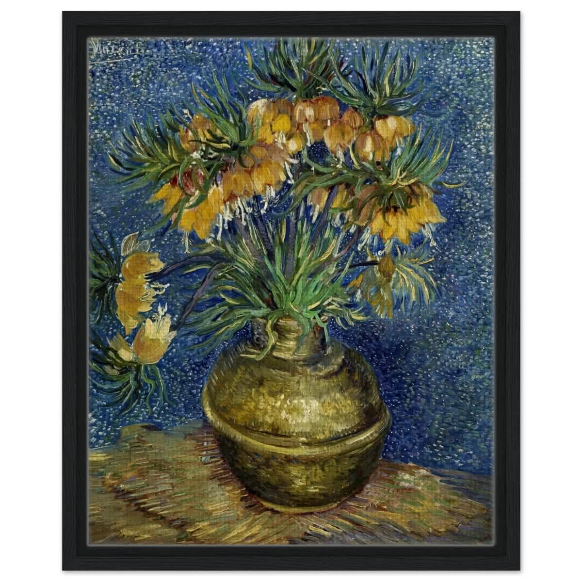 Imperial Fritillaries in a Copper Vase (1887) by Vincent van Gogh | Vintage wall art print - Framed Canvas - 40x50 cm / 16x20″ - Black frame