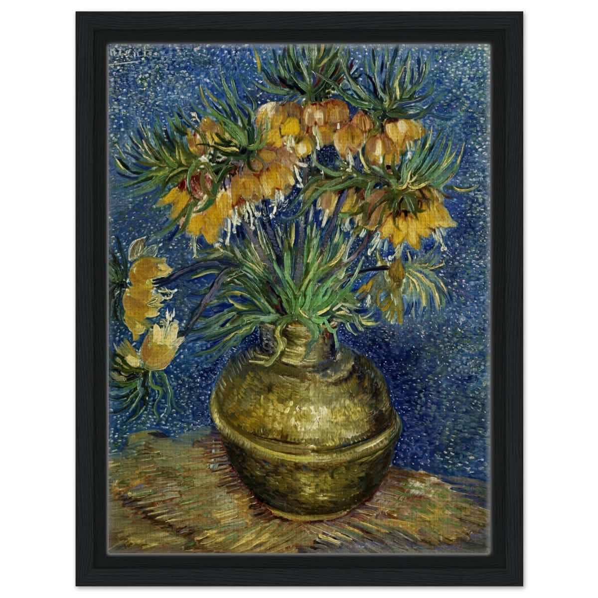 Imperial Fritillaries in a Copper Vase (1887) by Vincent van Gogh | Vintage wall art print - Framed Canvas - 30x40 cm / 12x16″ - Black frame