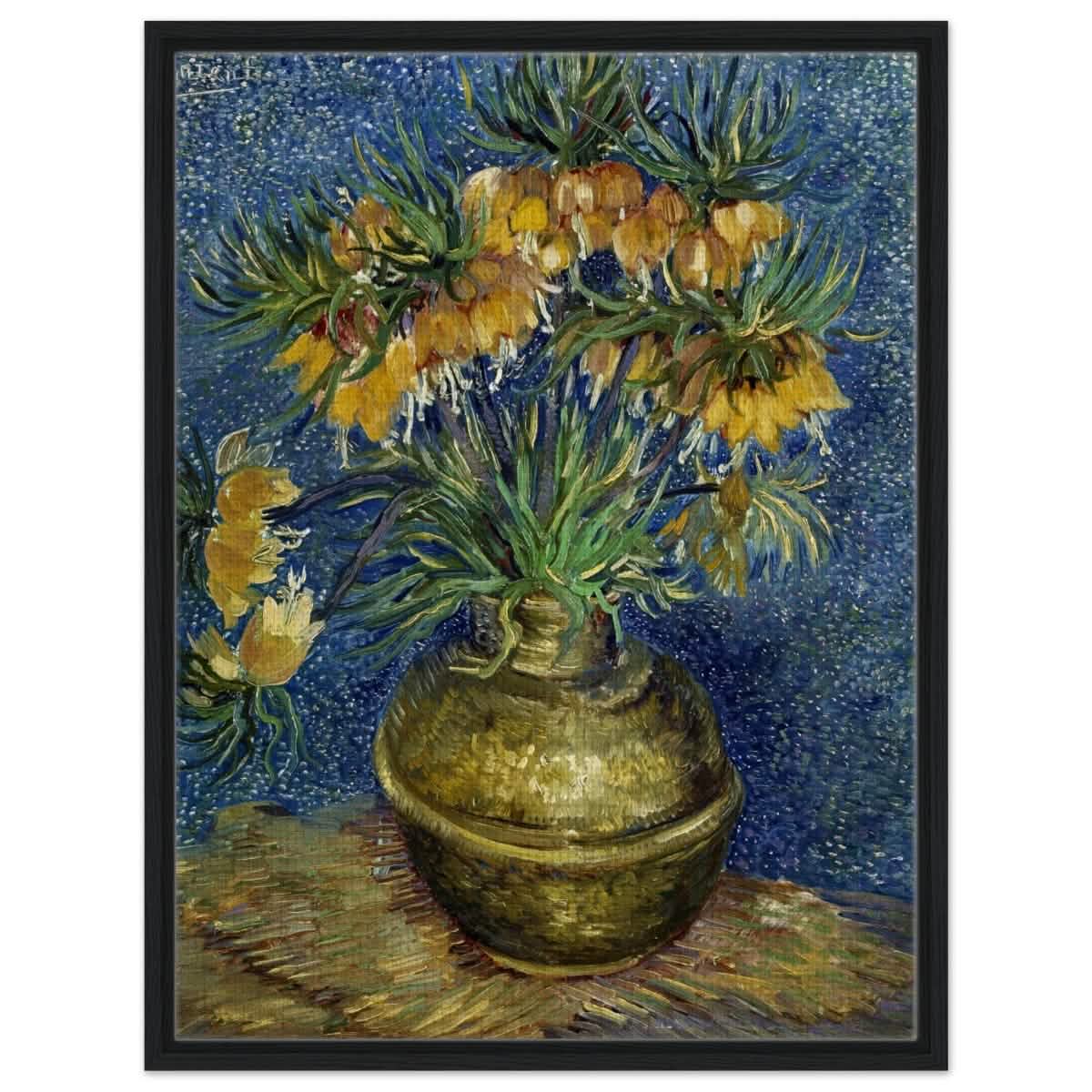 Imperial Fritillaries in a Copper Vase (1887) by Vincent van Gogh | Vintage wall art print - Framed Canvas - 60x80 cm / 24x32″ - Black frame