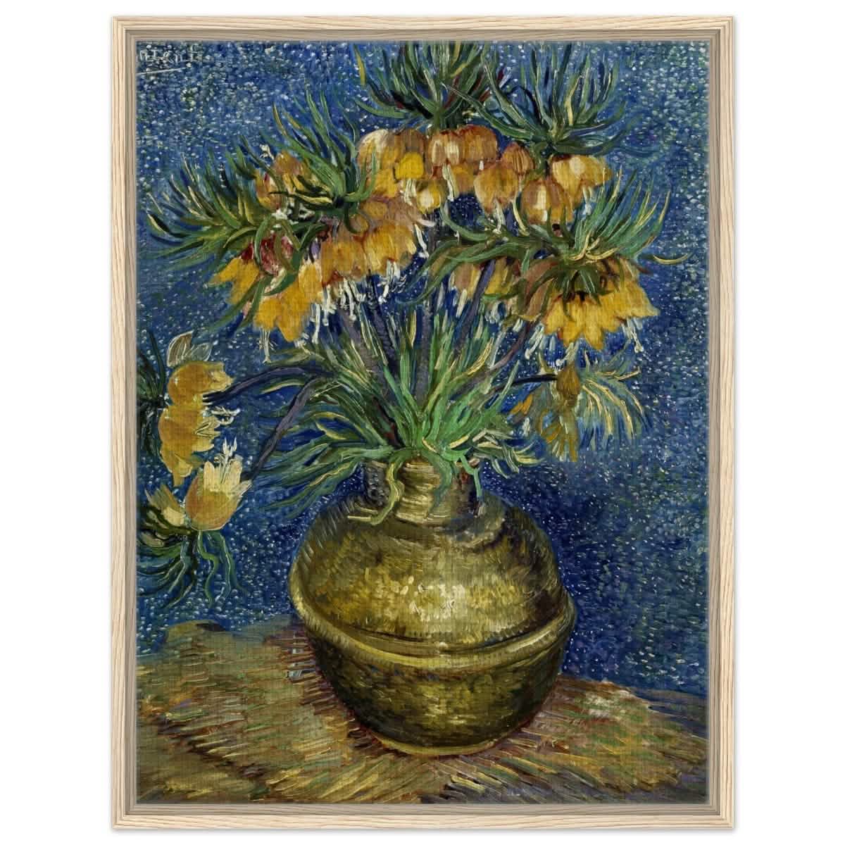 Imperial Fritillaries in a Copper Vase (1887) by Vincent van Gogh | Vintage wall art print - Framed Canvas - 60x80 cm / 24x32″ - Wood frame