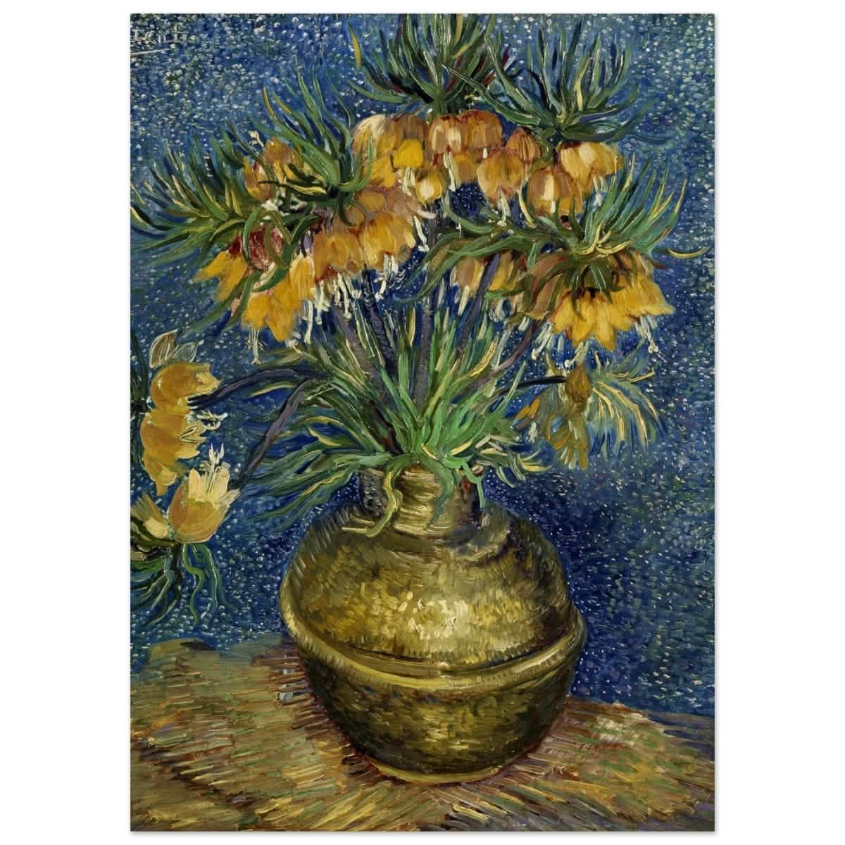 Imperial Fritillaries in a Copper Vase (1887) by Vincent van Gogh | Vintage wall art print - Wood Prints - 50x70 cm / 20x28″ -