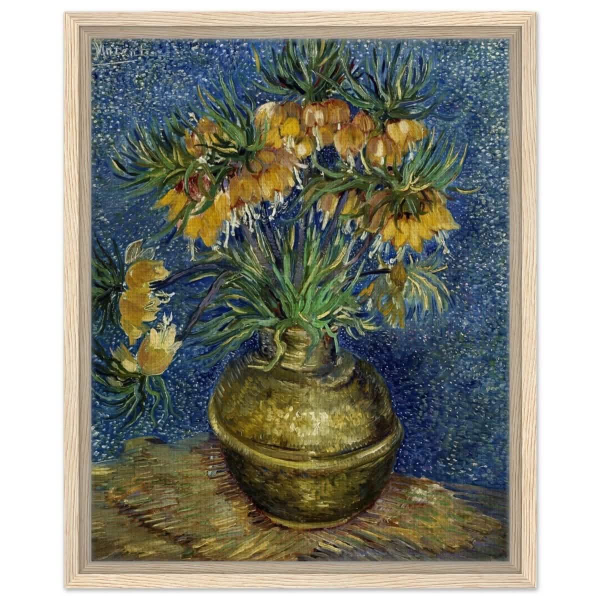 Imperial Fritillaries in a Copper Vase (1887) by Vincent van Gogh | Vintage wall art print - Framed Canvas - 40x50 cm / 16x20″ - Wood frame