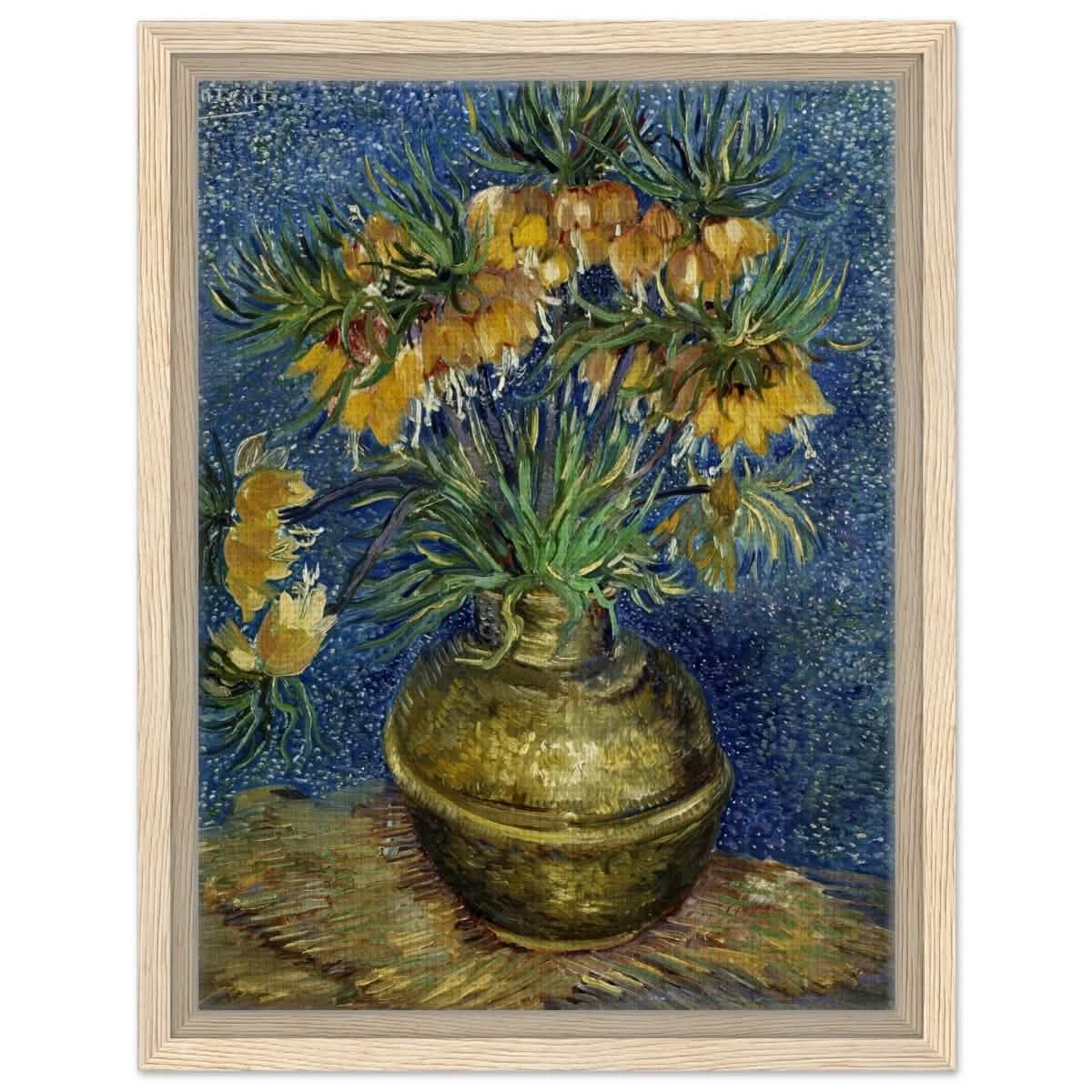 Imperial Fritillaries in a Copper Vase (1887) by Vincent van Gogh | Vintage wall art print - Framed Canvas - 30x40 cm / 12x16″ - Wood frame