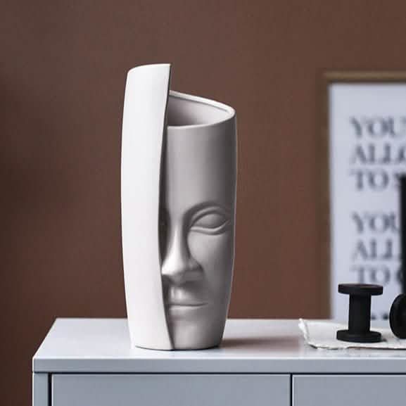 Individual ceramic face art vase decoration - Beige -