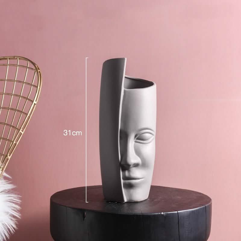Individual ceramic face art vase decoration - Grey -