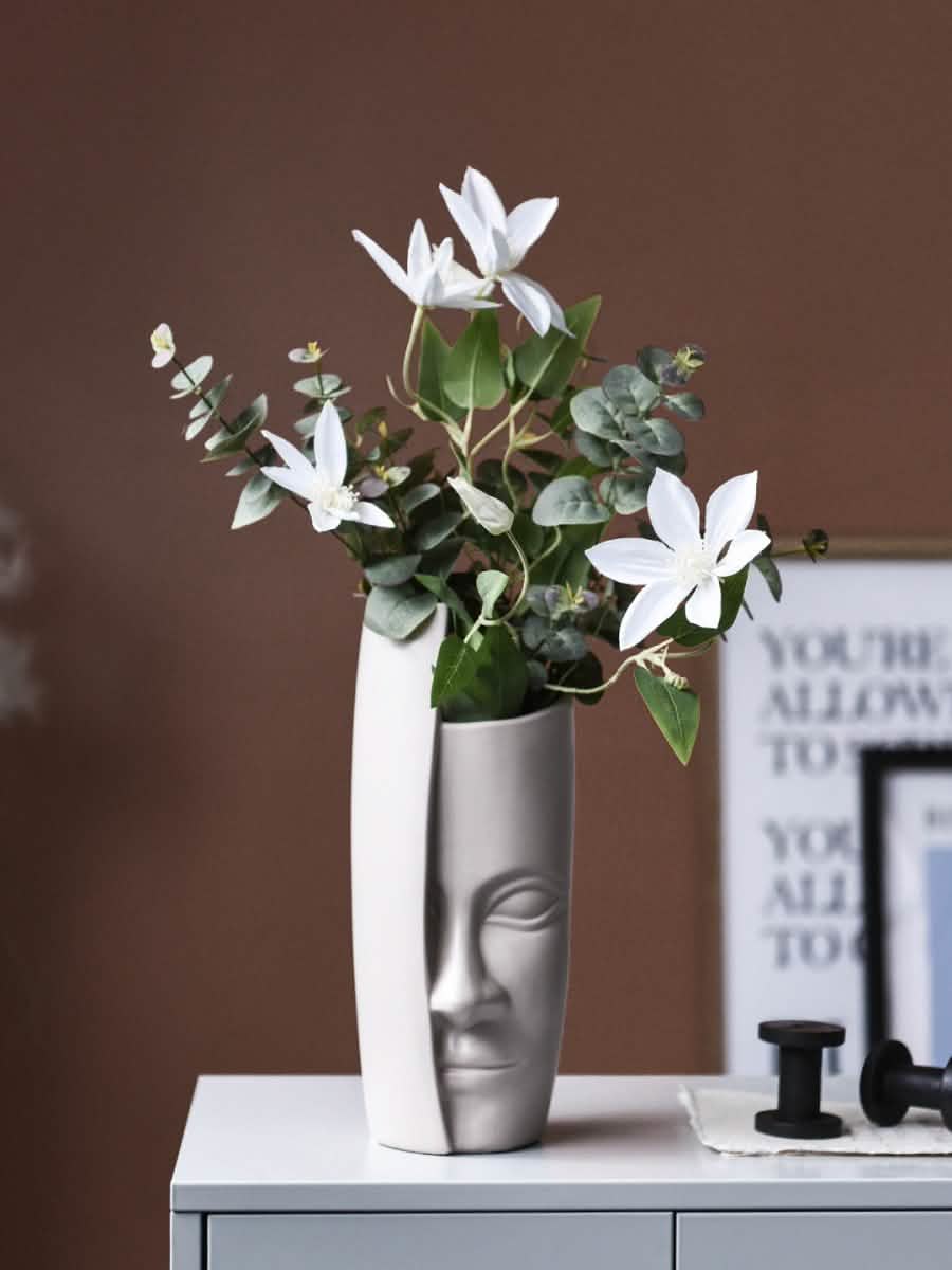 Individual ceramic face art vase decoration - Beige -