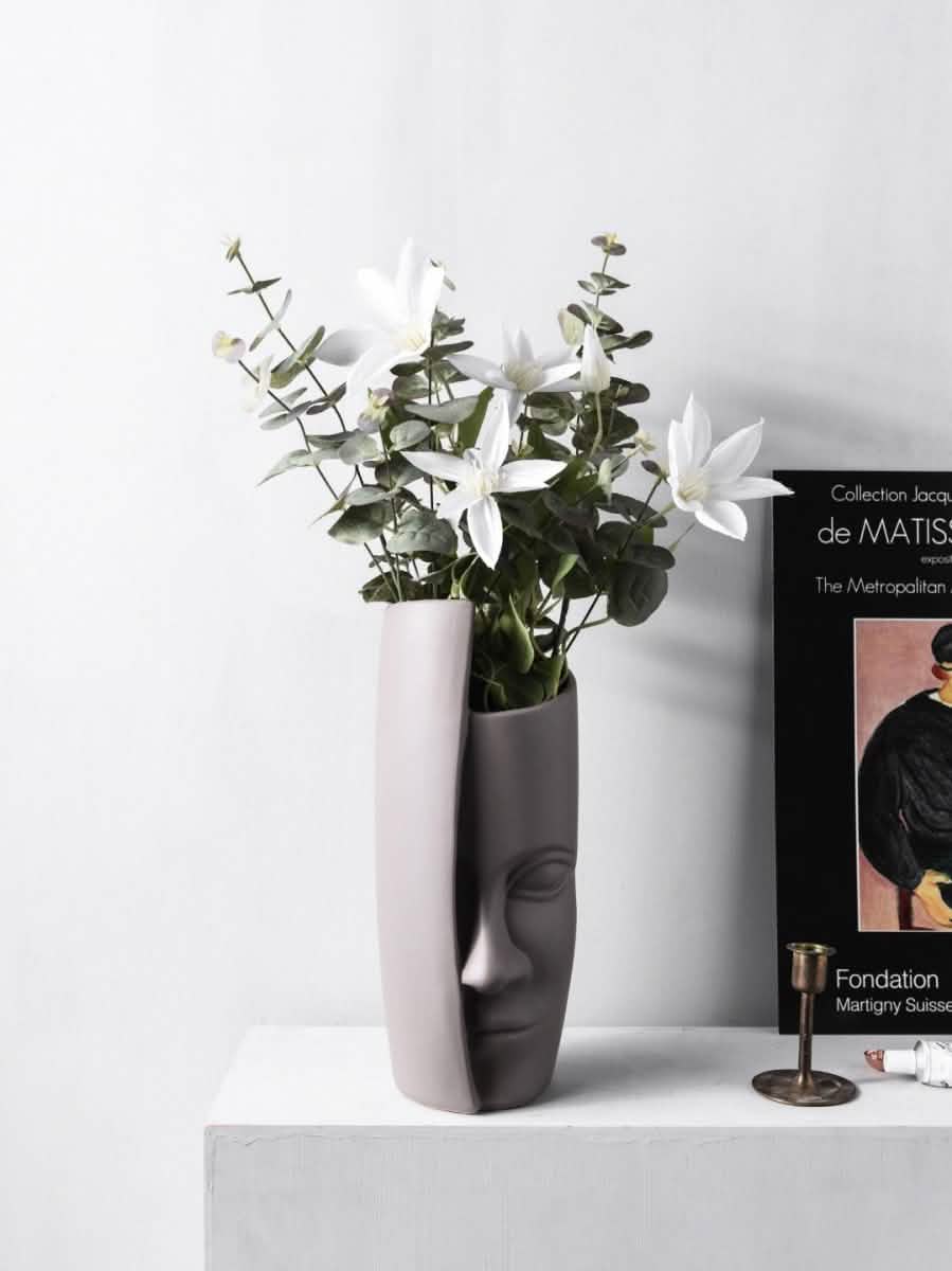 Individual ceramic face art vase decoration - Beige -