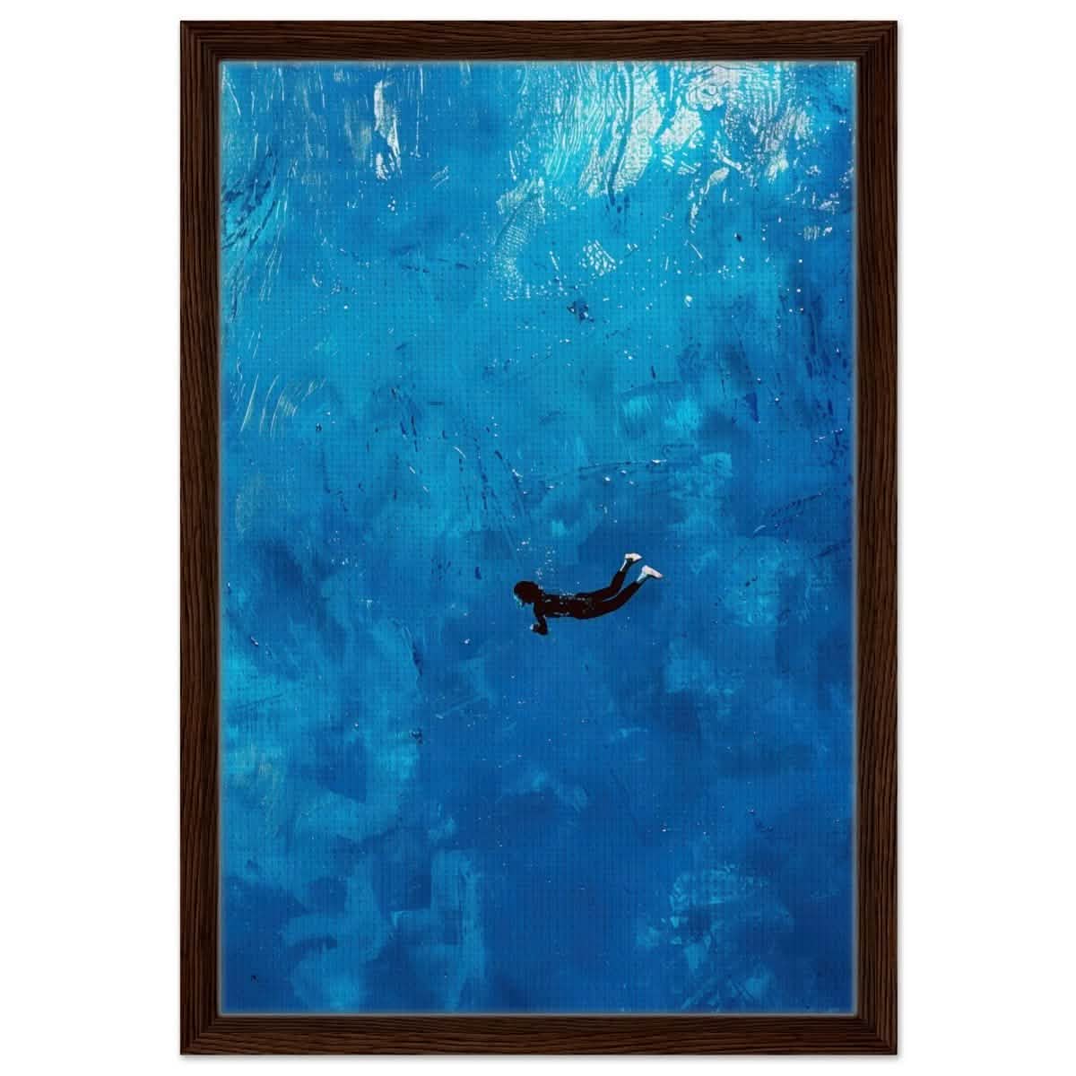 Into the Deep: The Serenity of Blue | Abstract Art wall art print | Figurative Minimalism - Framed Canvas - 40x60 cm / 16x24″ - Dark wood frame
