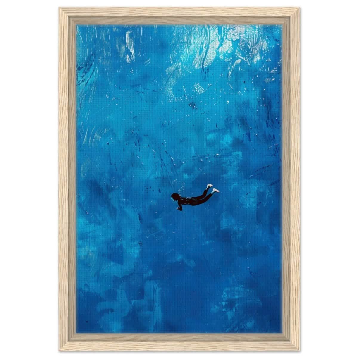 Into the Deep: The Serenity of Blue | Abstract Art wall art print | Figurative Minimalism - Framed Canvas - 30x45 cm / 12x18″ - Wood frame