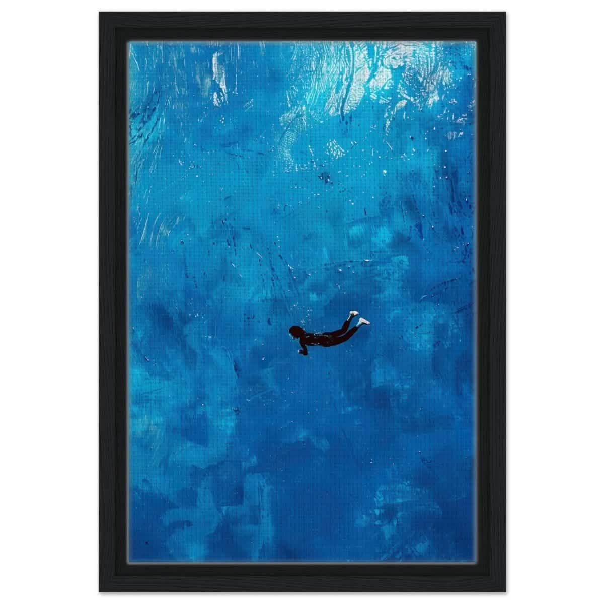 Into the Deep: The Serenity of Blue | Abstract Art wall art print | Figurative Minimalism - Framed Canvas - 30x45 cm / 12x18″ - Black frame