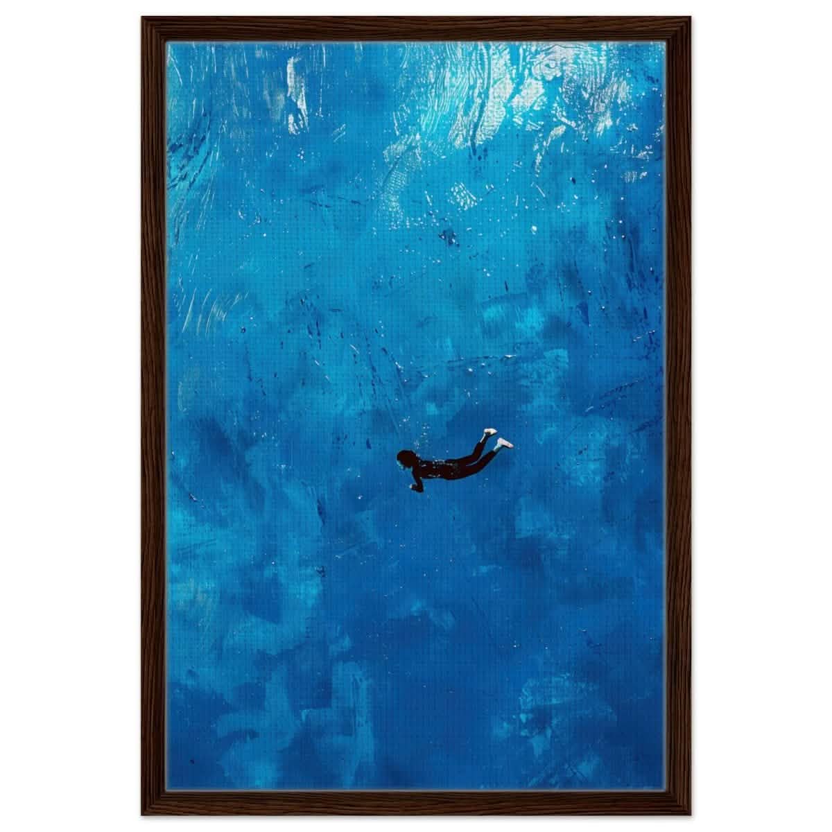 Into the Deep: The Serenity of Blue | Abstract Art wall art print | Figurative Minimalism - Framed Canvas - 50x75 cm / 20x30″ - Dark wood frame
